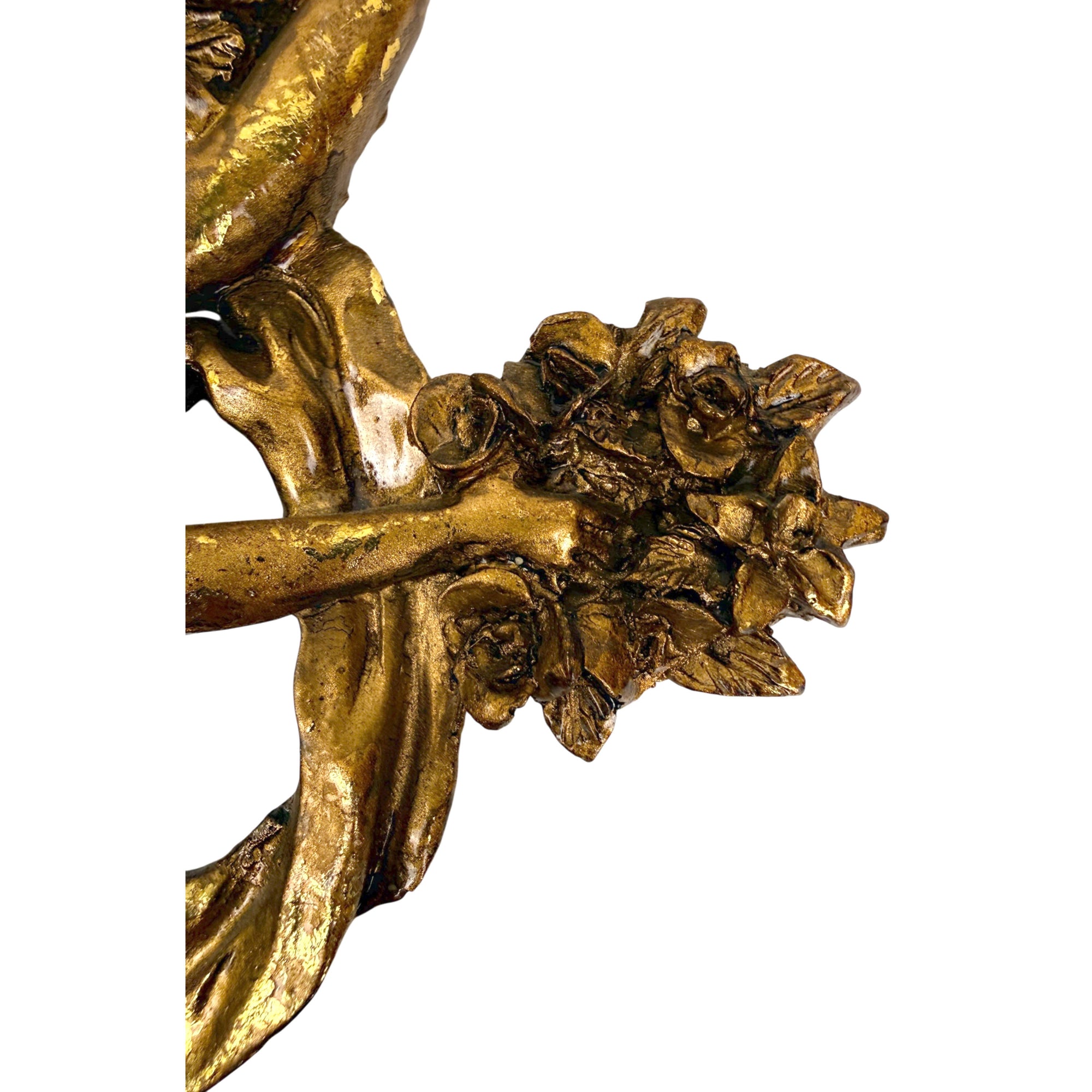 detail Gold winged angel wall sculpture with roses
