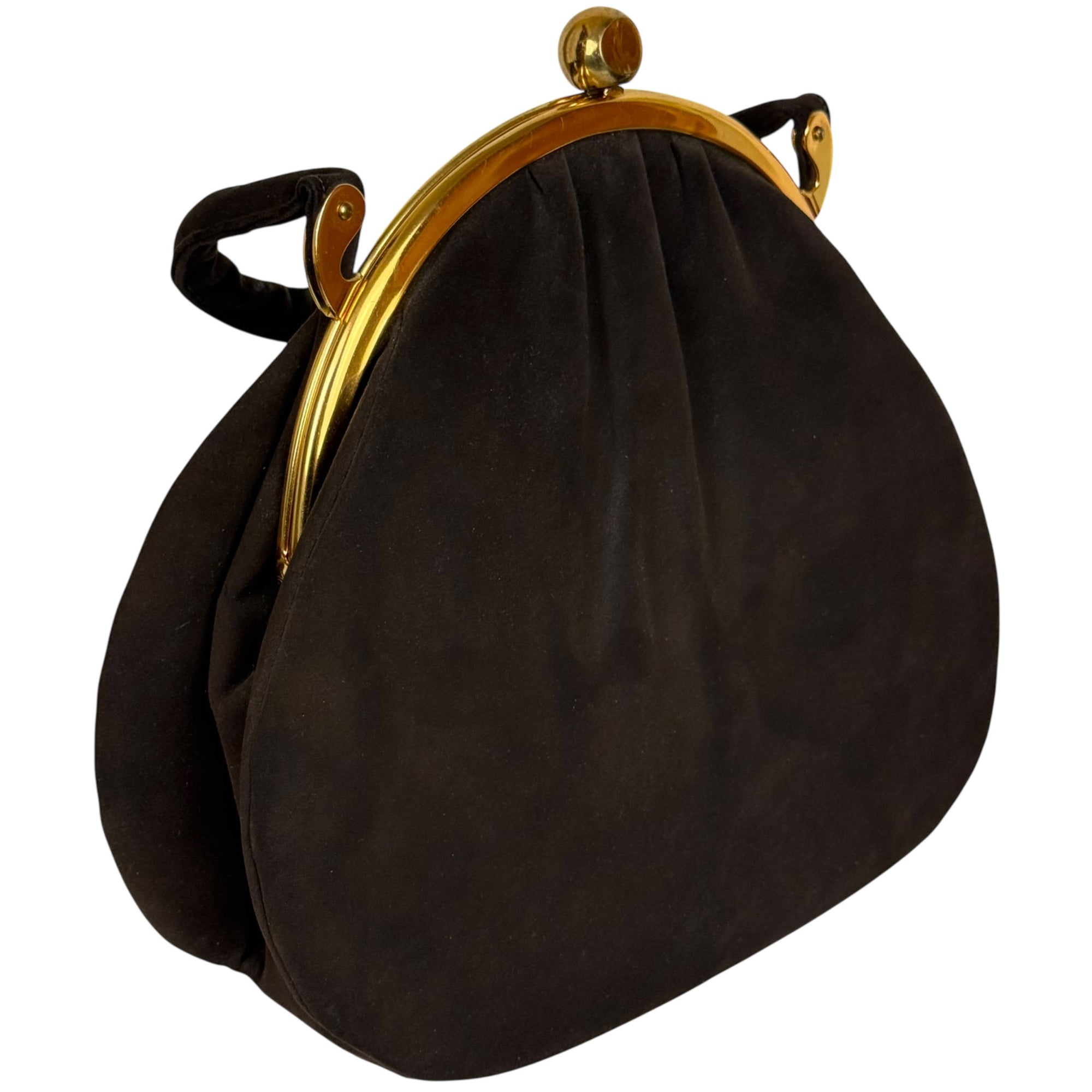 Vintage 1950s Suede Leather Handbag with Gold Frame Frank Hatch