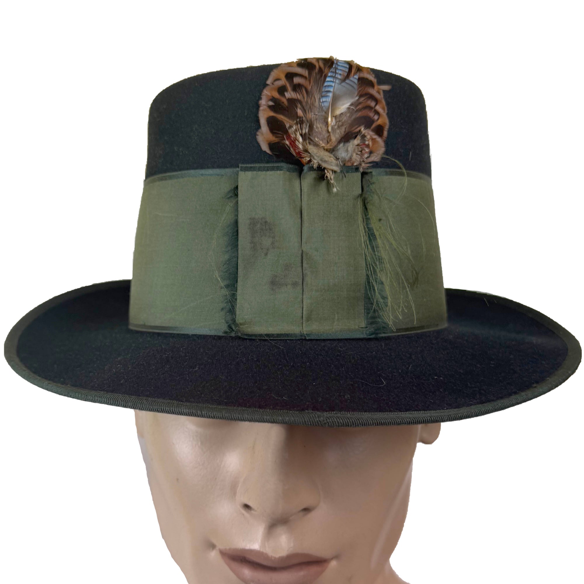 Franz Bittner Alpine hat on mannequin showing feather detail
