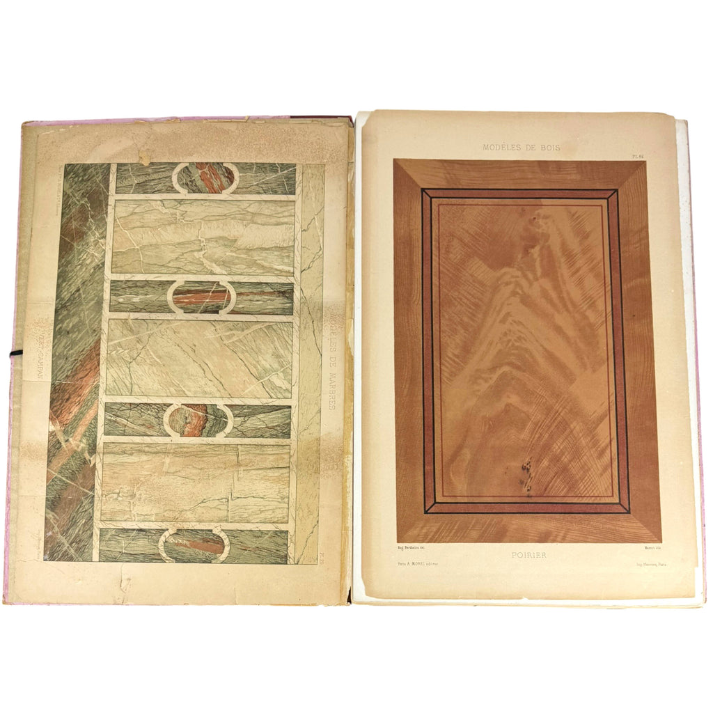 antique portfolio prints of marble and wood