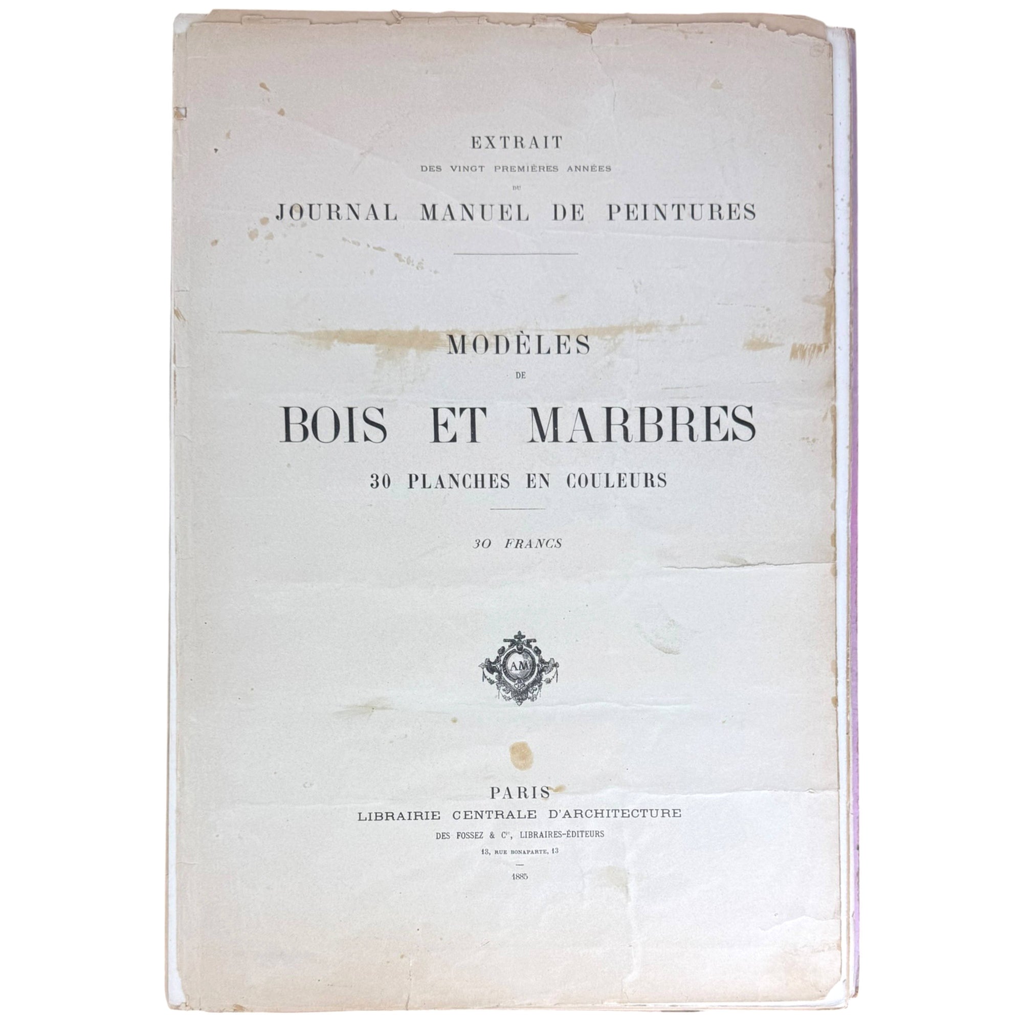 A title page to a French art journal titled 'Journal Manuel de Peintures - Modèles de Bois et Marbres' 