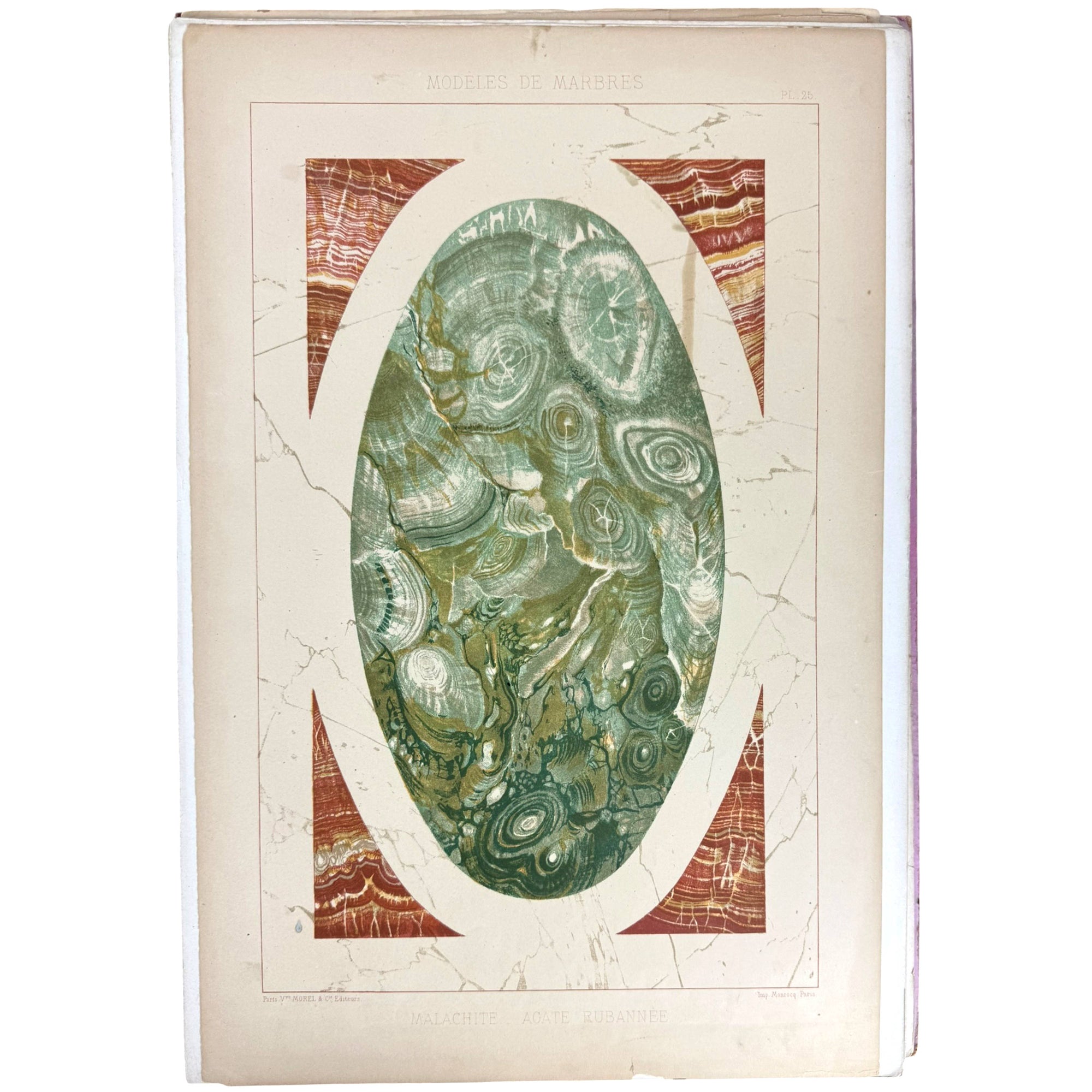 malachite agate ribboned marble antique print