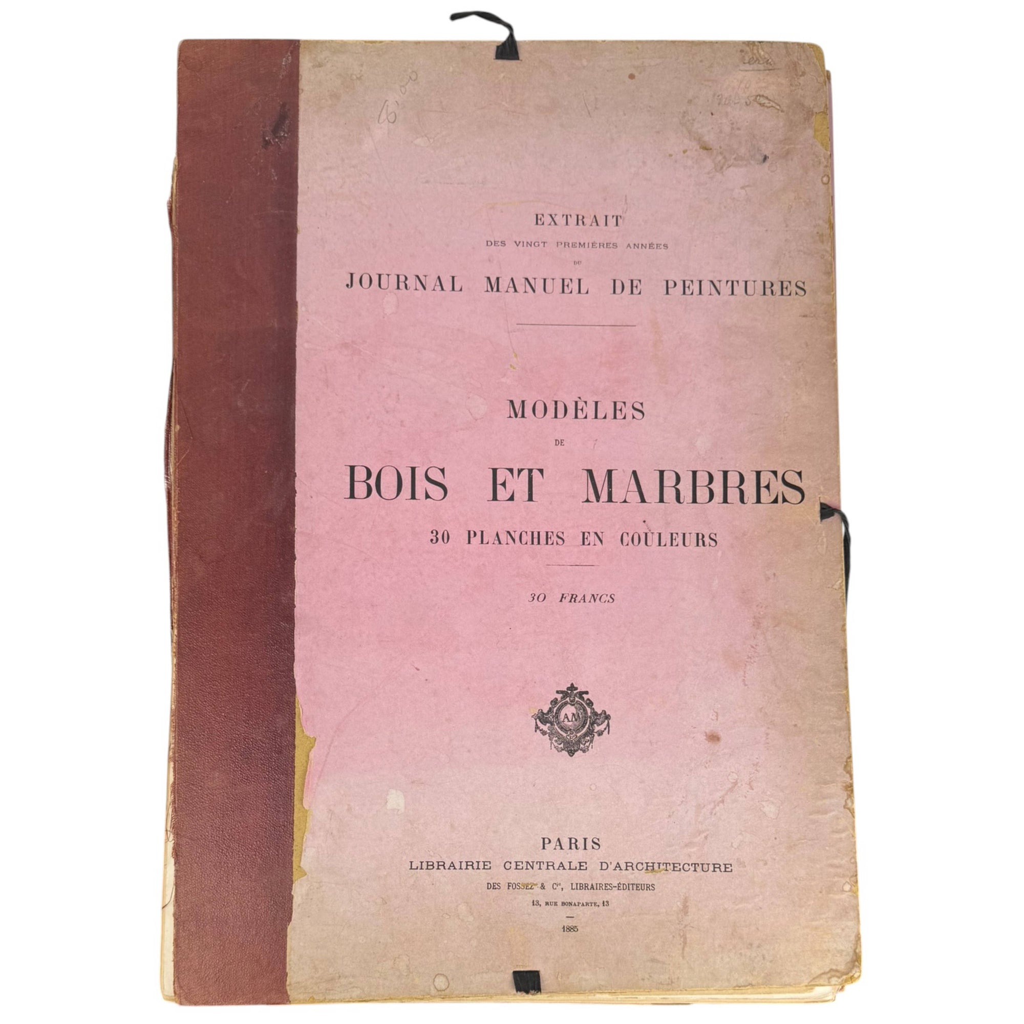 1885 French Architectural Portfolio – Modèles de Bois et Marbres – 29 Large Colour Lithographic Plates