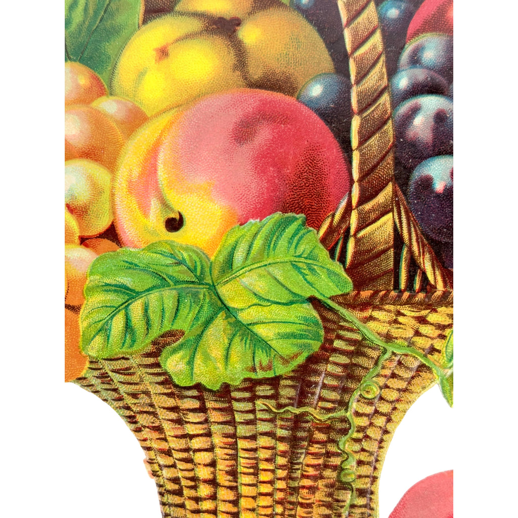 Close-up of Victorian chromolithograph basket and fruit detail