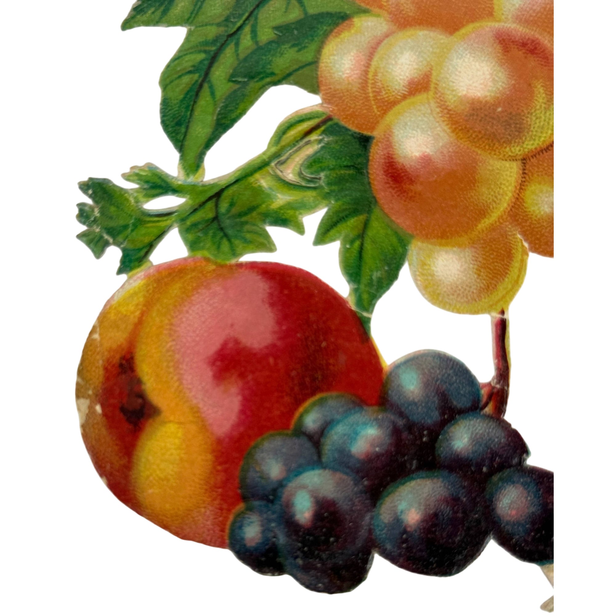 detail of large victorian diecut embossed fruit basket scrap