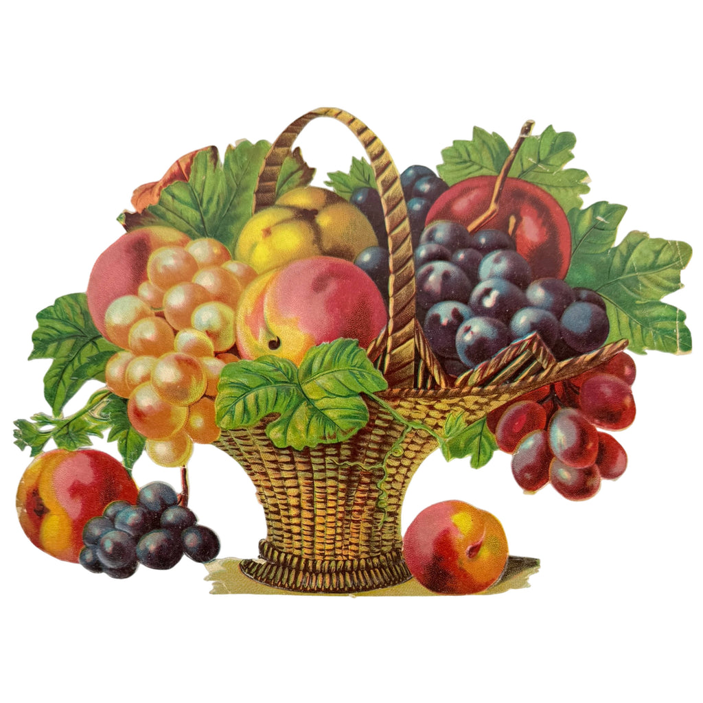 Victorian chromolithograph fruit basket die-cut scrap circa 1890–1905