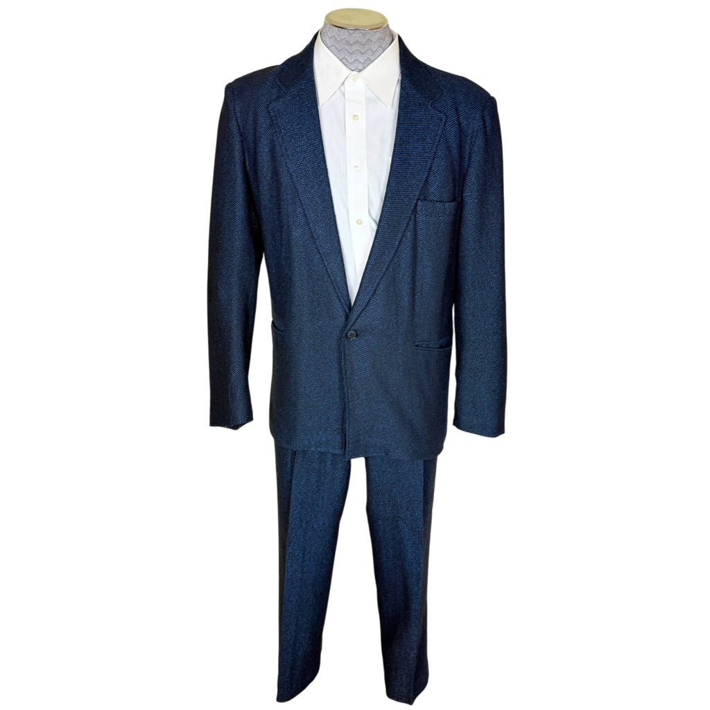Vintage 1980s Gabe Omassi black and blue New Wave men's suit
