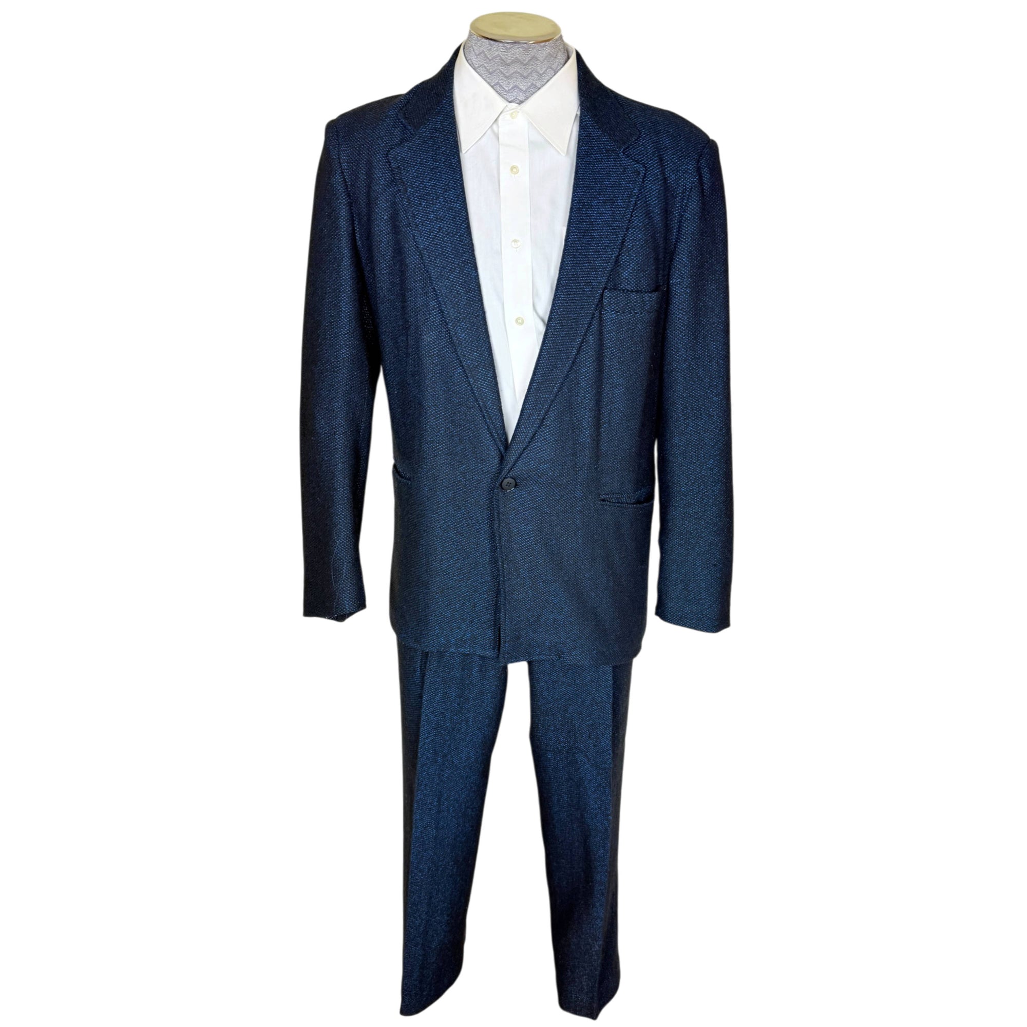 Vintage 1980s Gabe Omassi black and blue New Wave men's suit