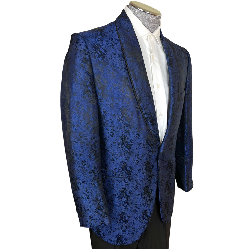1960s Vintage Tuxedo Jacket Shiny Blue Brocade Size M