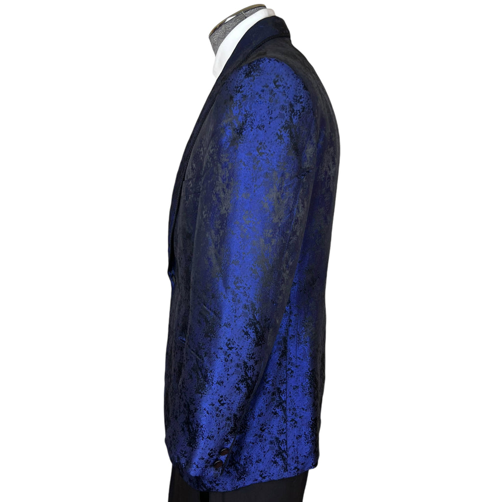 1960s Vintage Tuxedo Jacket Shiny Blue Brocade Size M