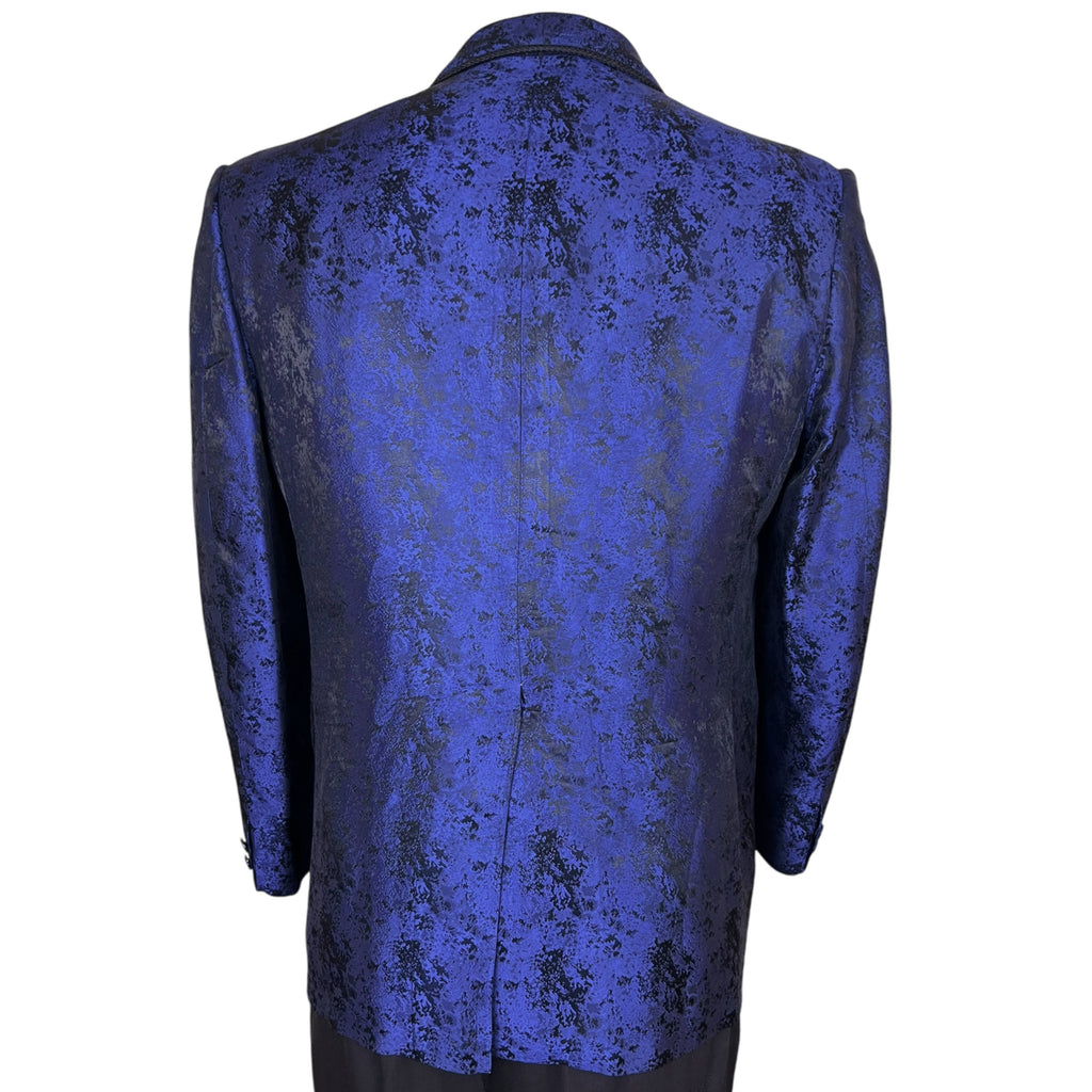1960s Vintage Tuxedo Jacket Shiny Blue Brocade Size M