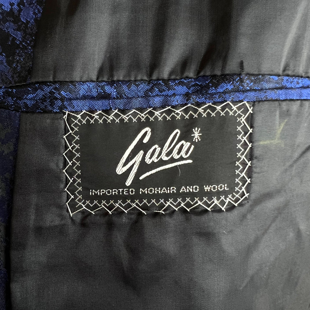 1960s Vintage Tuxedo Jacket Shiny Blue Brocade Size M