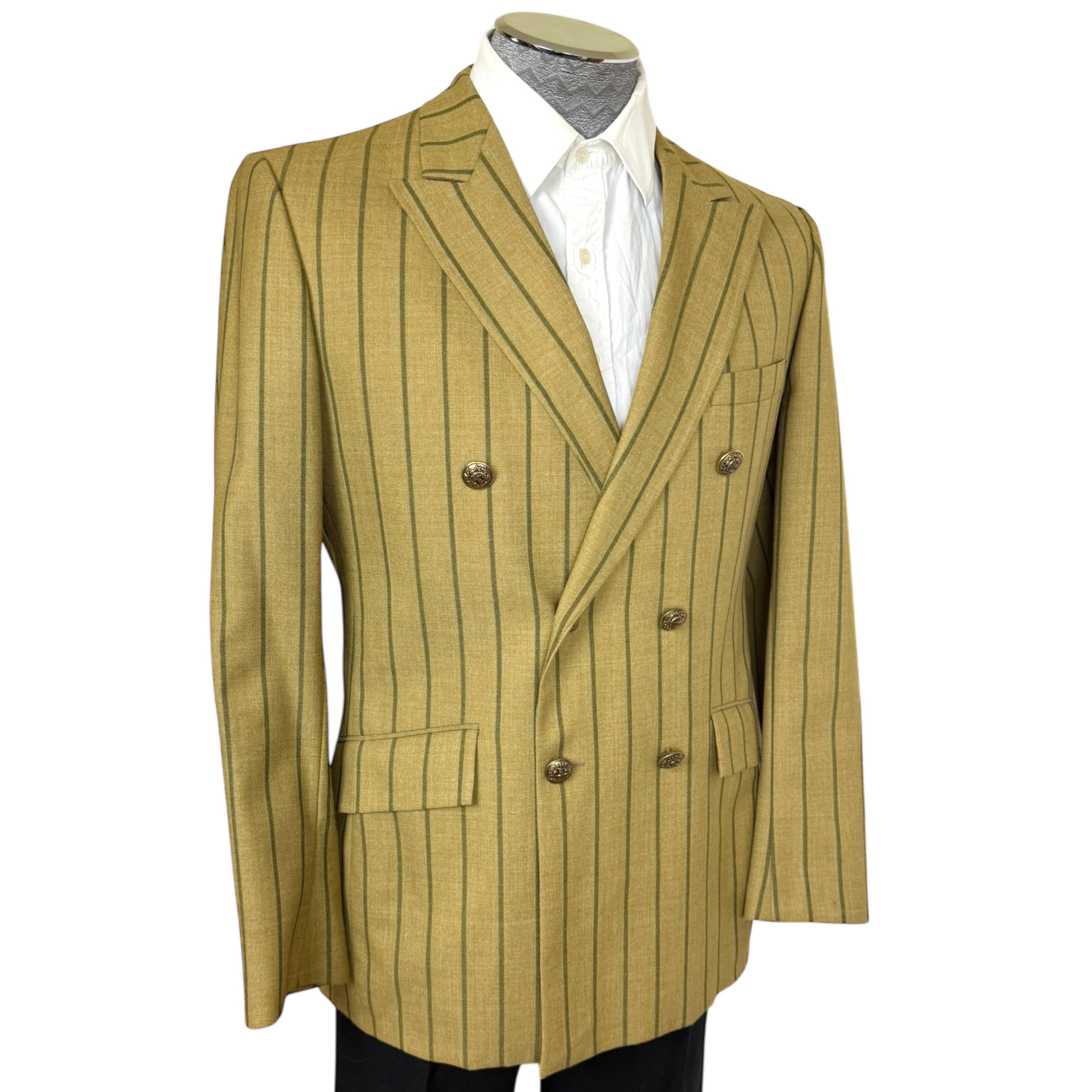 1960s 70s Vintage Striped Sport Coat Double-Breasted Jacket Men's