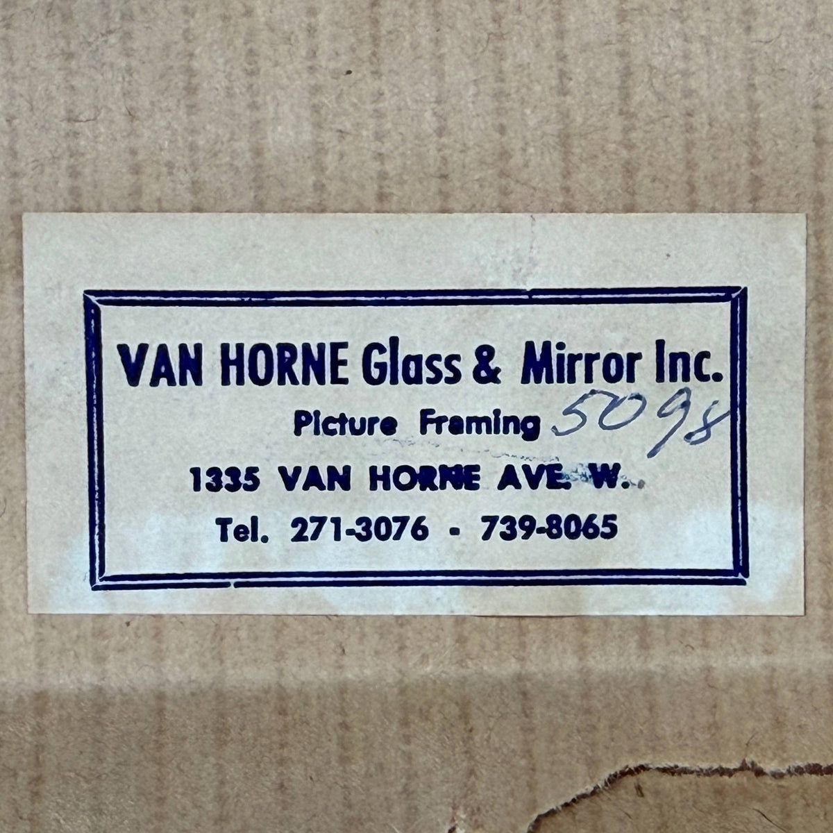 Van Horne Glass and Mirror Montreal vintage framing label