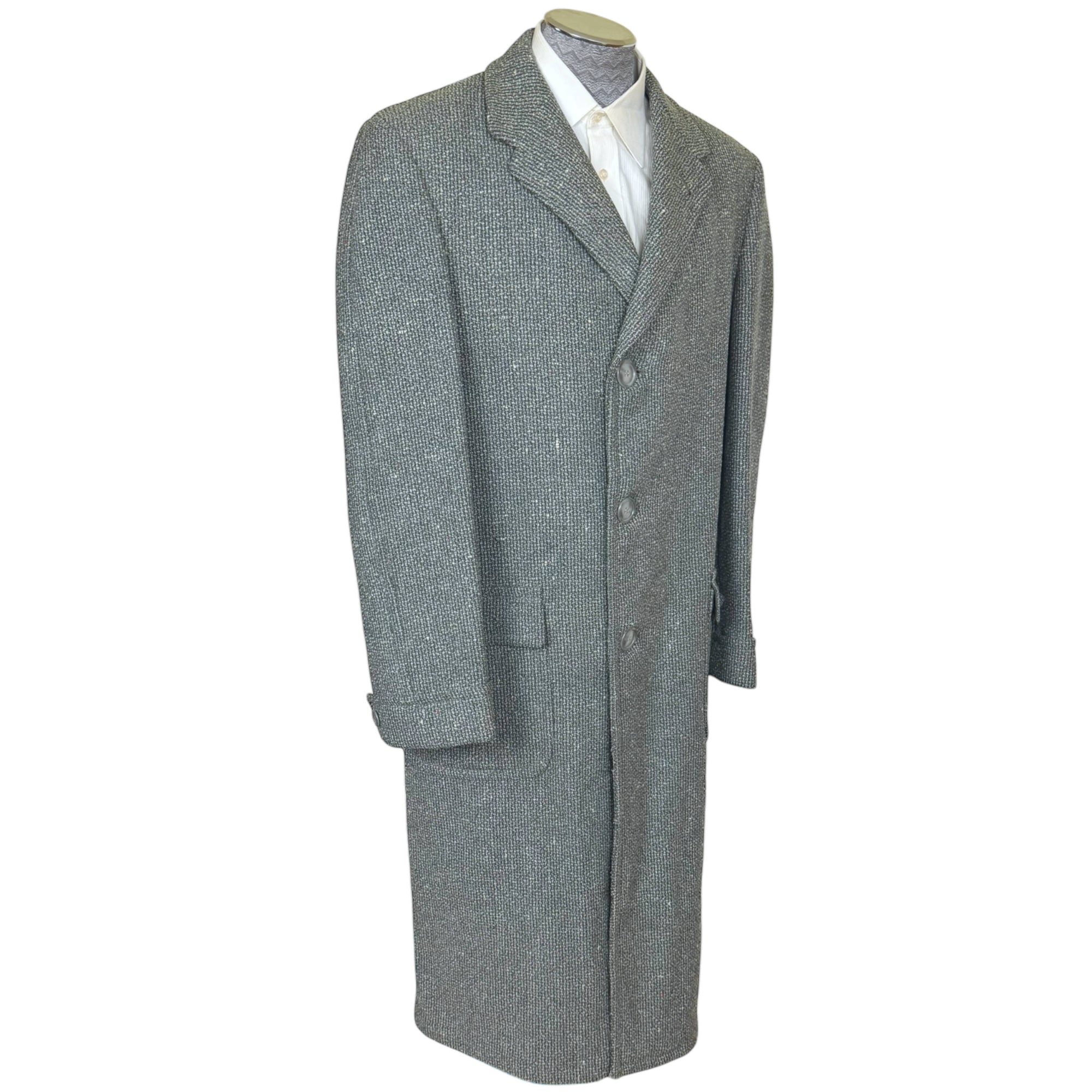Vintage 1950s Overcoat Mens Tweed Coat Size L XL Tall