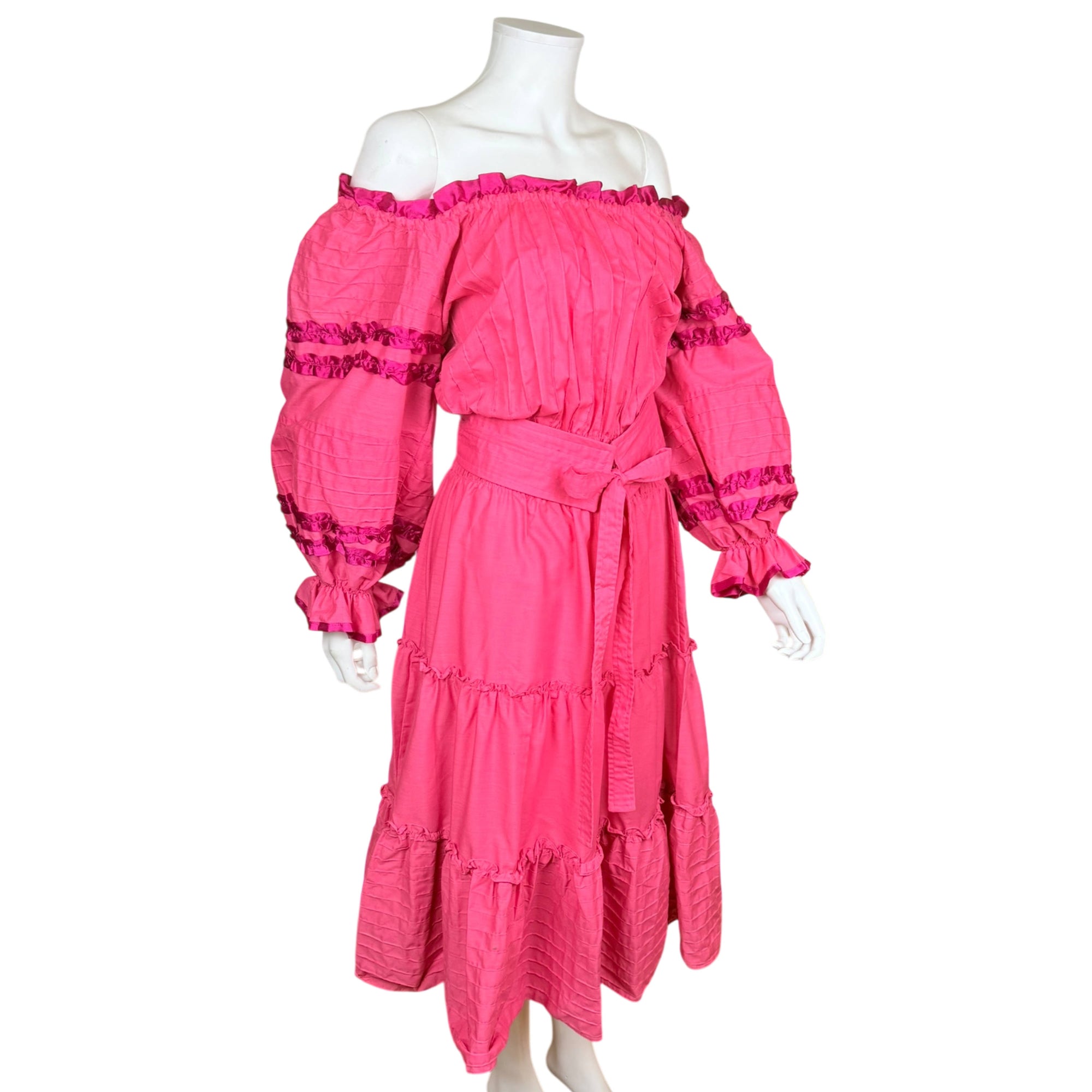 Georgia Charuhas pink off shoulder dress right side view