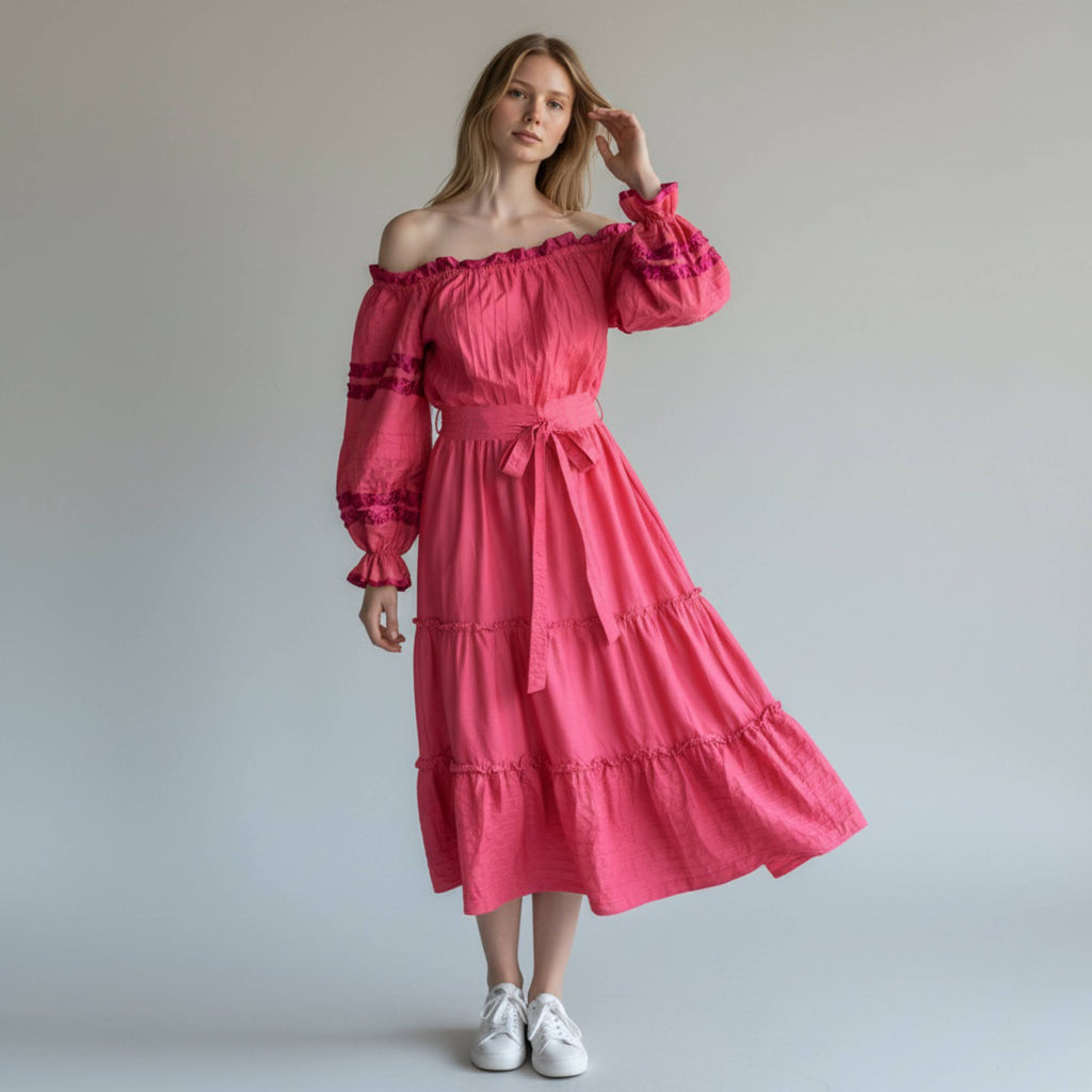 AI Model wearing Vintage 1970s Georgia Charuhas de M Dress