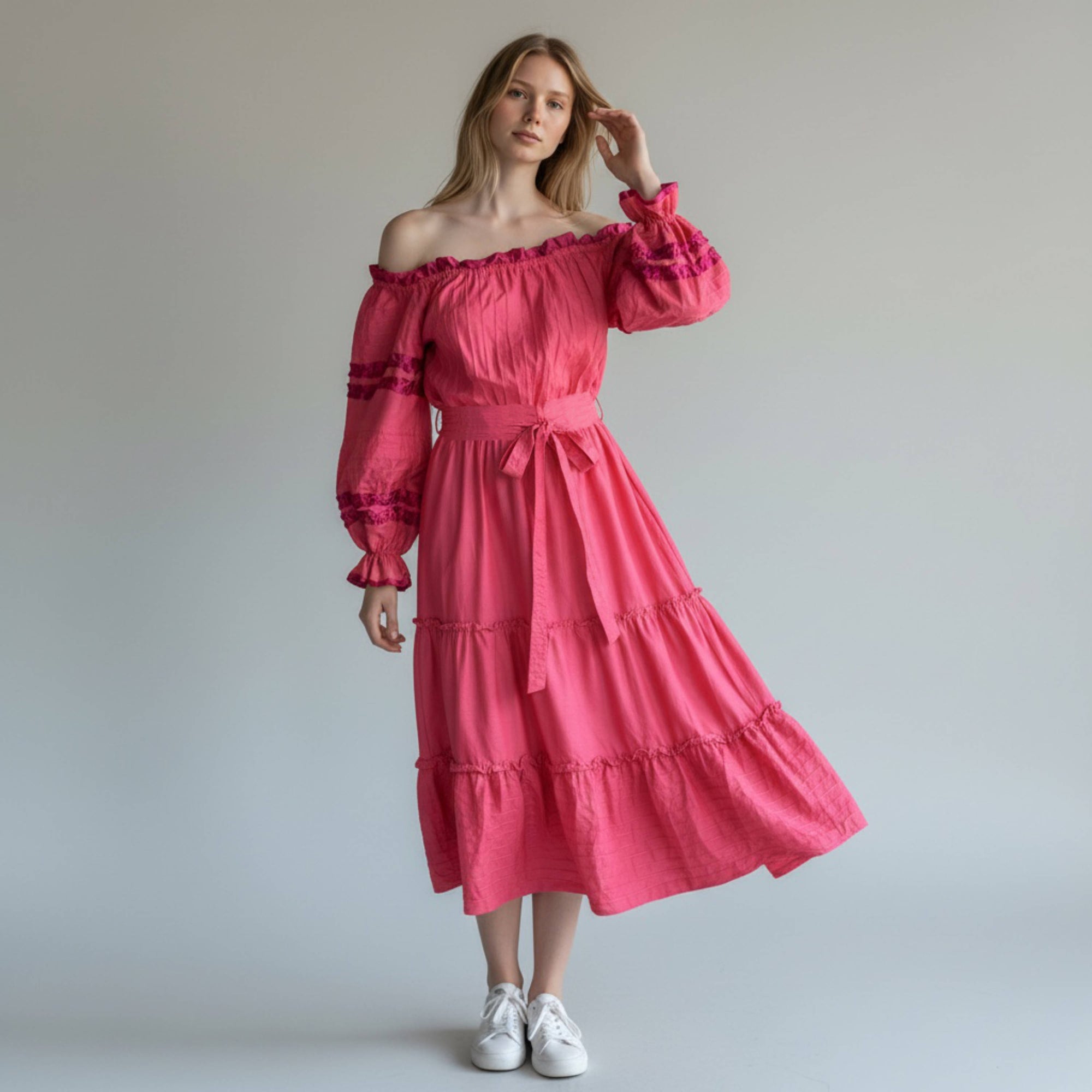 AI Model wearing Vintage 1970s Georgia Charuhas de M Dress