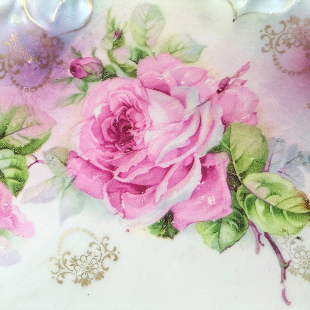 Antique Porcelain Bowl w Roses & Iridescence Germany c 1900