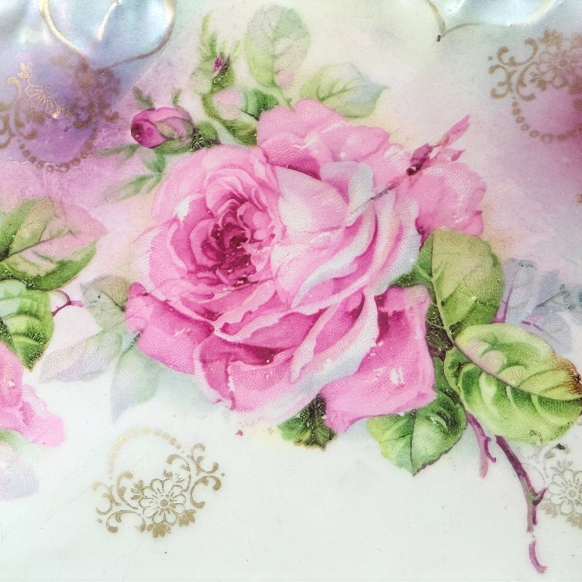 Antique Porcelain Bowl w Roses & Iridescence Germany c 1900