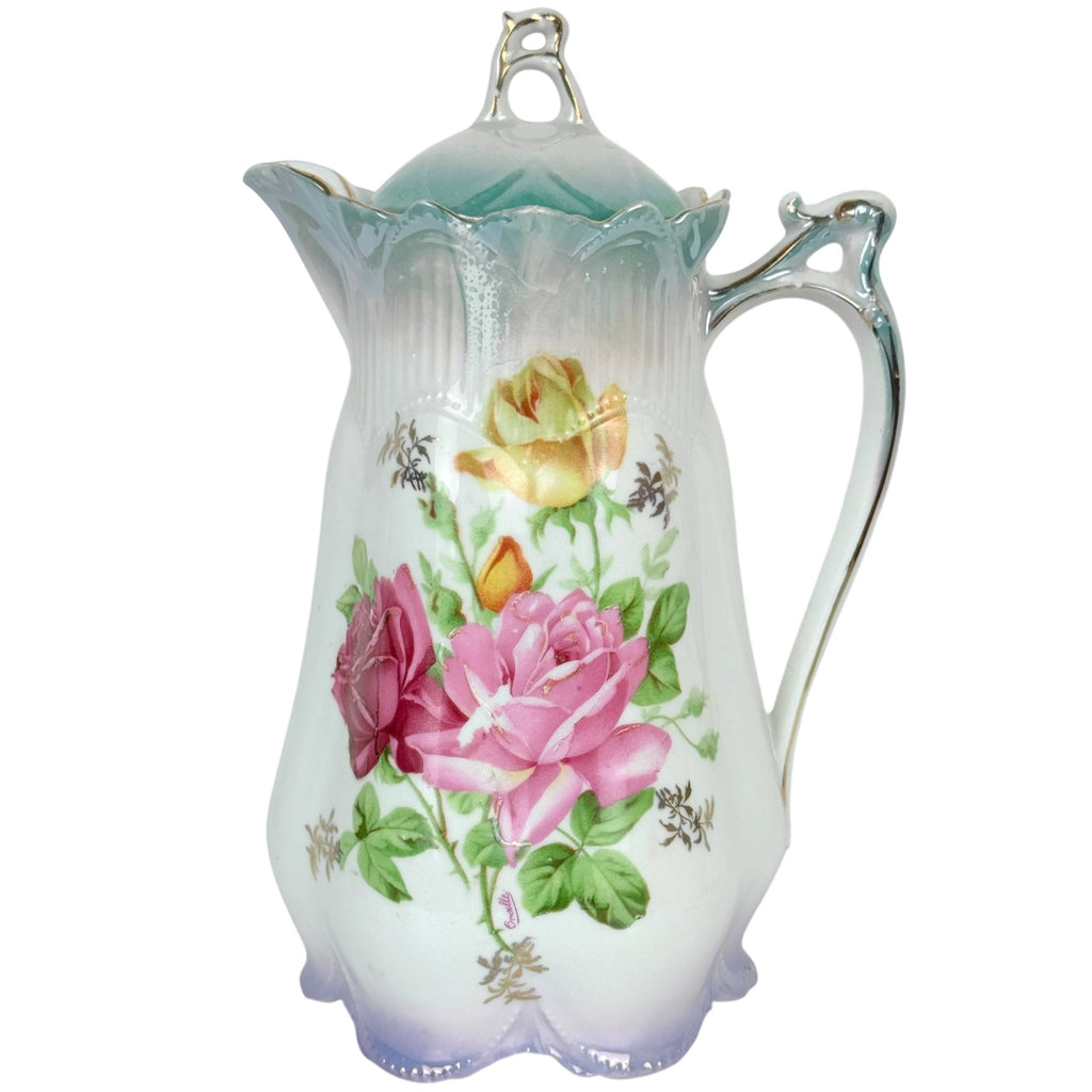 Antique German Porcelain Chocolate Service Roses Decoration