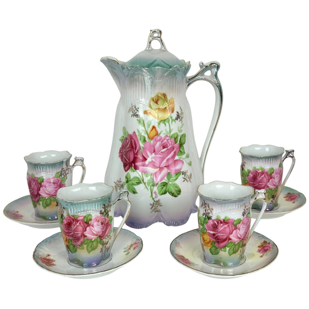 Antique German Porcelain Chocolate Service Roses Decoration