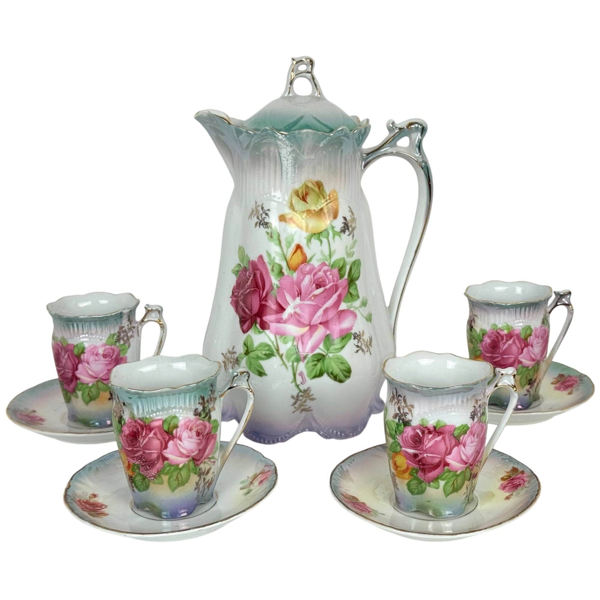 Antique German Porcelain Chocolate Service Roses Decoration