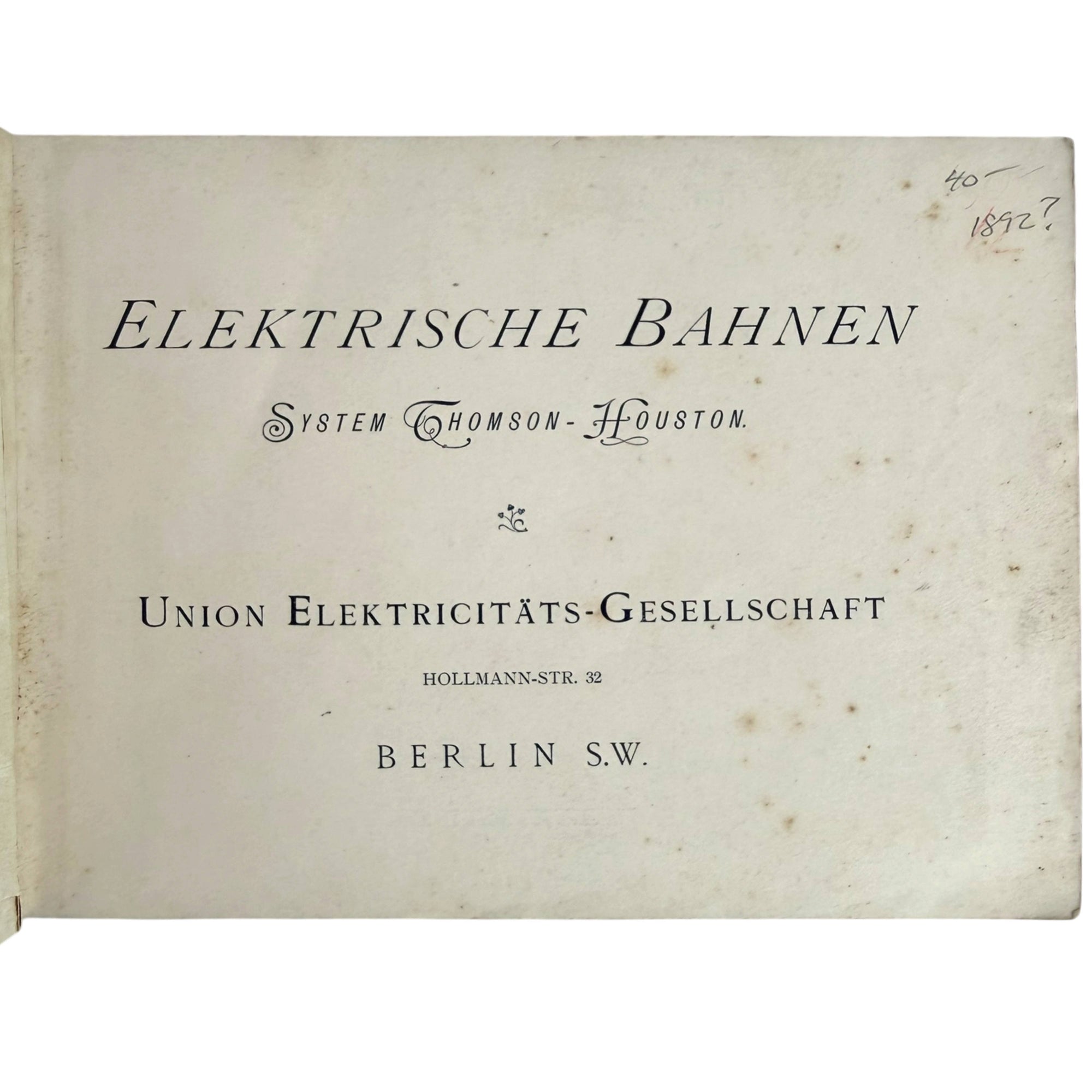 Union Elektricitäts-Gesellschaft electric traction engineering book title page