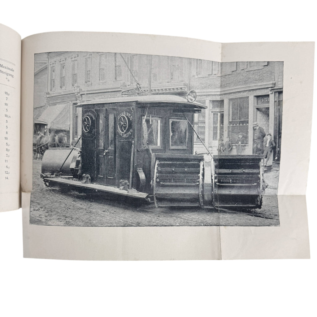 printed photo of streetcar track sweeper from the 1892 Thomson-Houston system book