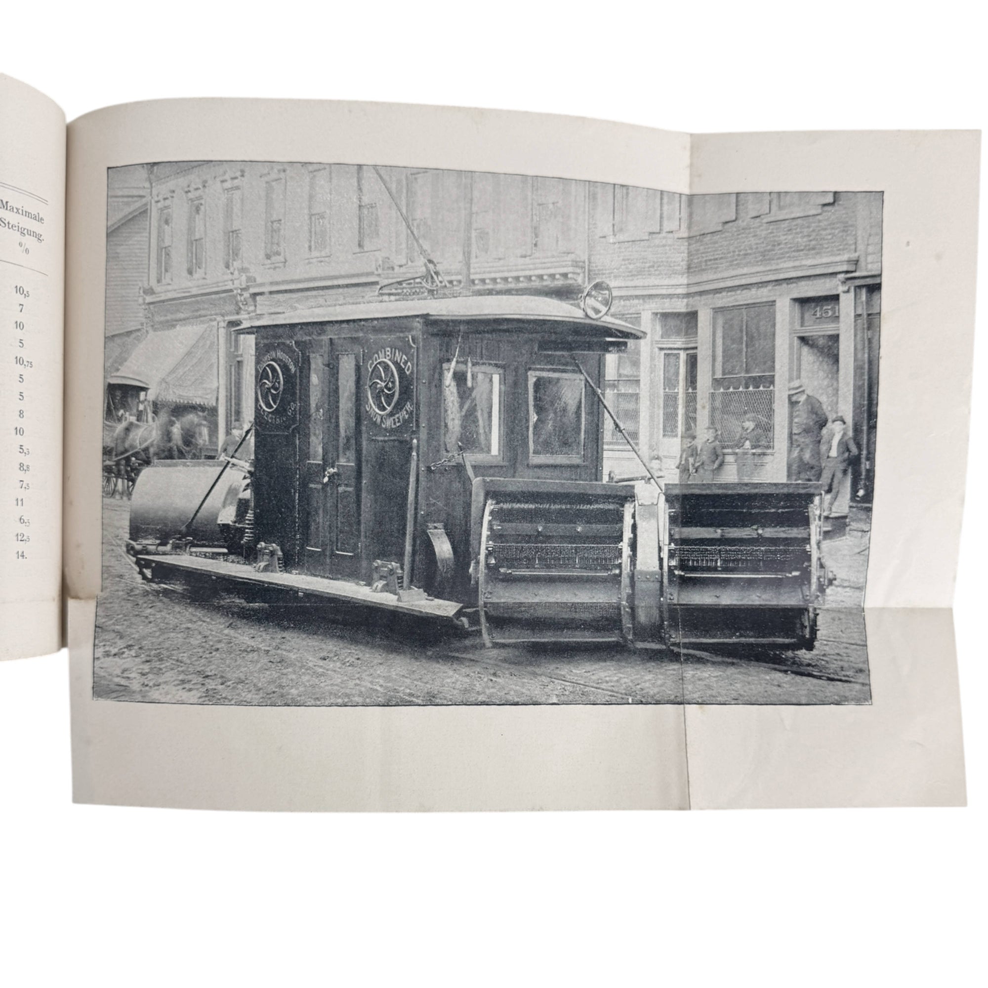 printed photo of streetcar track sweeper from the 1892 Thomson-Houston system book