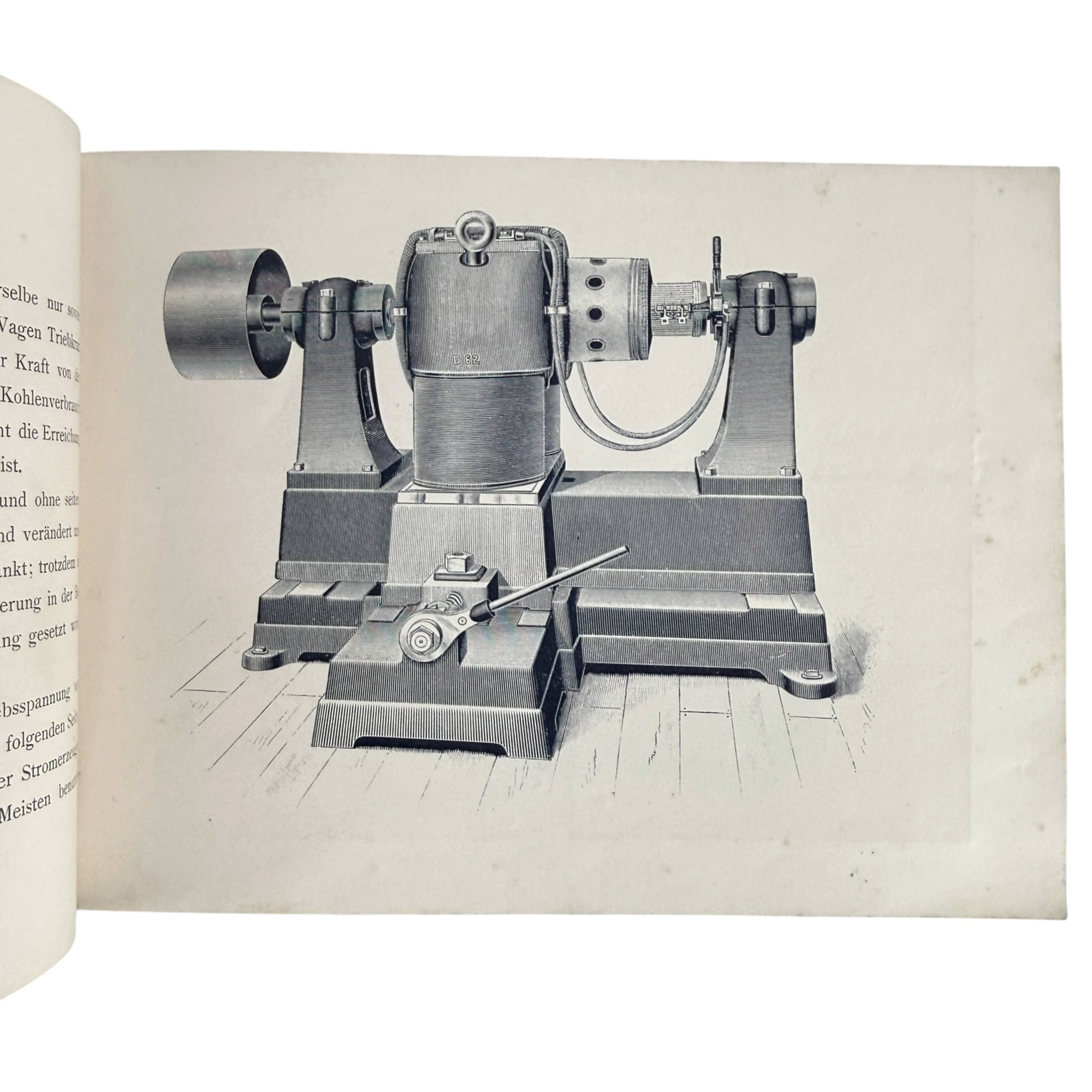 A monochrome technical illustration of a machine, part of the Thomson-Houston electric traction system from the antique book by Union Elektricitäts-Gesellschaft 