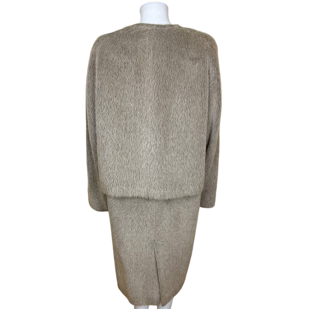 Back view of vintage Gianfranco Ferré alpaca wool coat showing blouson-style upper back and centre vent