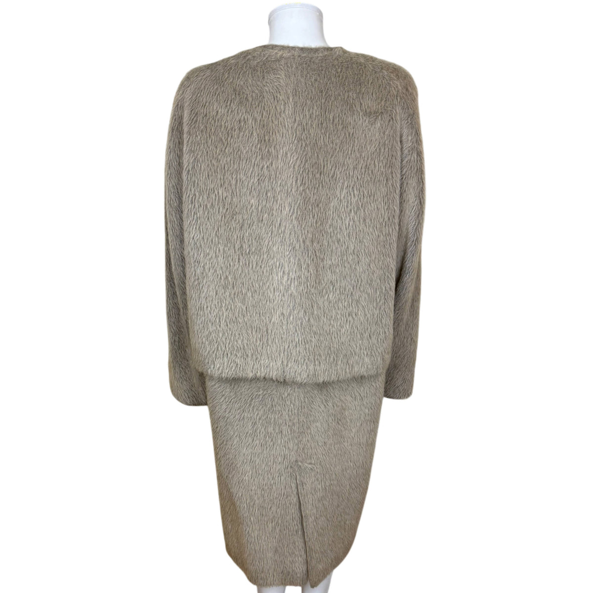Back view of vintage Gianfranco Ferré alpaca wool coat showing blouson-style upper back and centre vent