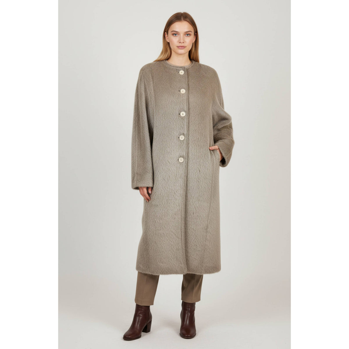AI Generated Model wearing Gianfranco Ferre 1980s Agnona fabric coat