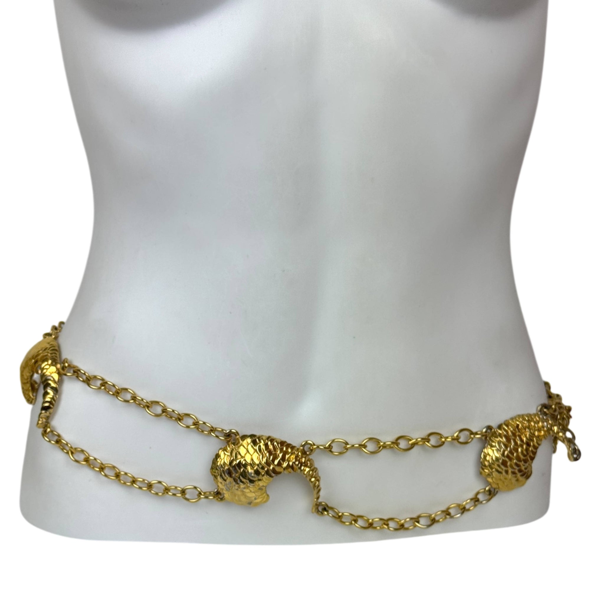 Vintage 1980s Givenchy Gold Toned Chain Belt Fish Tail Links