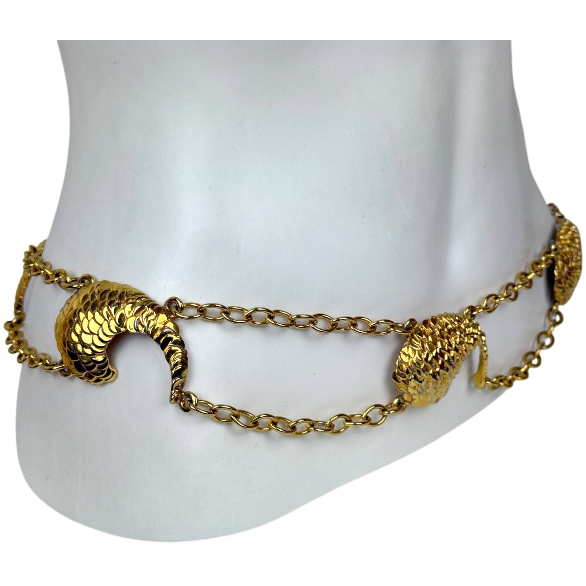 Vintage 1980s Givenchy Gold Toned Chain Belt Fish Tail Links