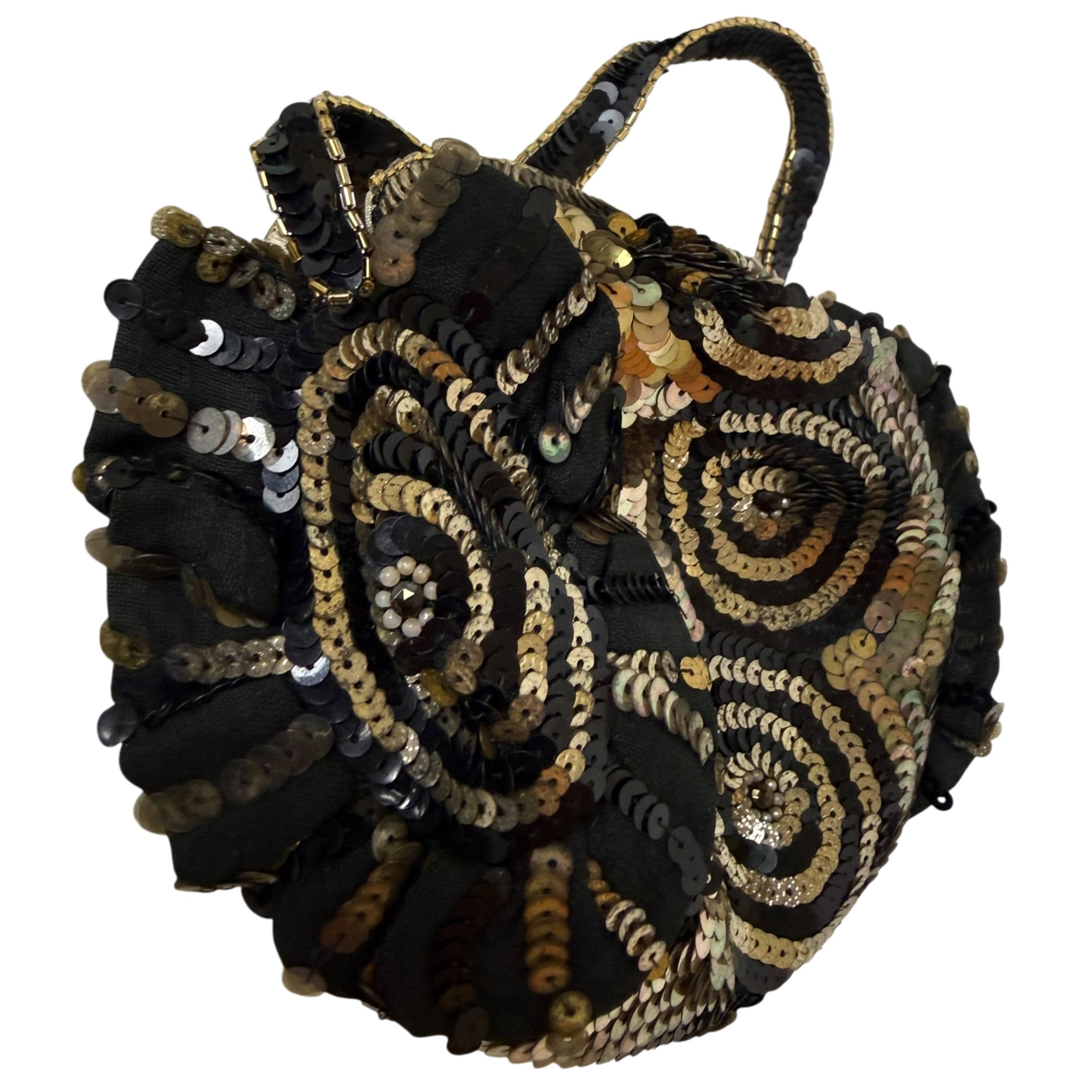 Flounced side panels with black and gold sequin decoration on 1930s purse
