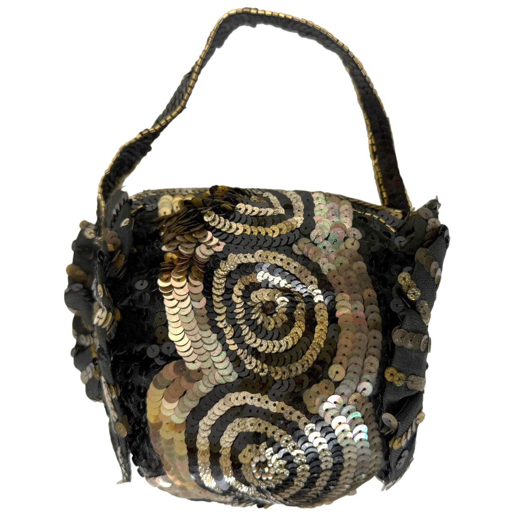 1930s Belgian Art Deco evening bag with gold and black sequins
