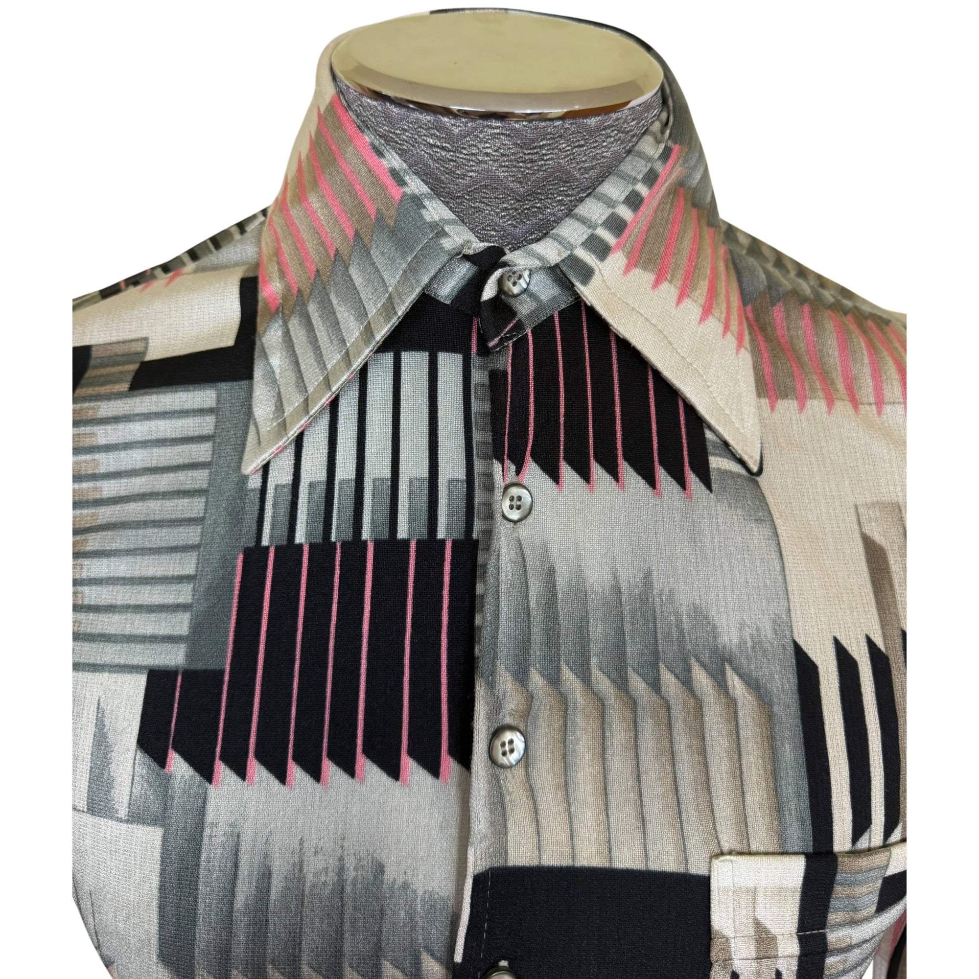 1970s Vintage Disco Shirt Geometric Pattern by I Miller Sz S