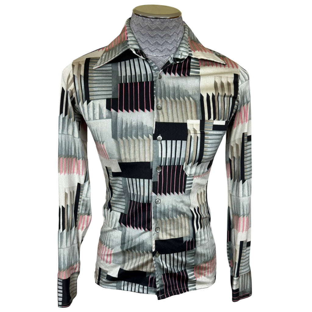 1970s Vintage Disco Shirt Geometric Pattern by I Miller Sz S