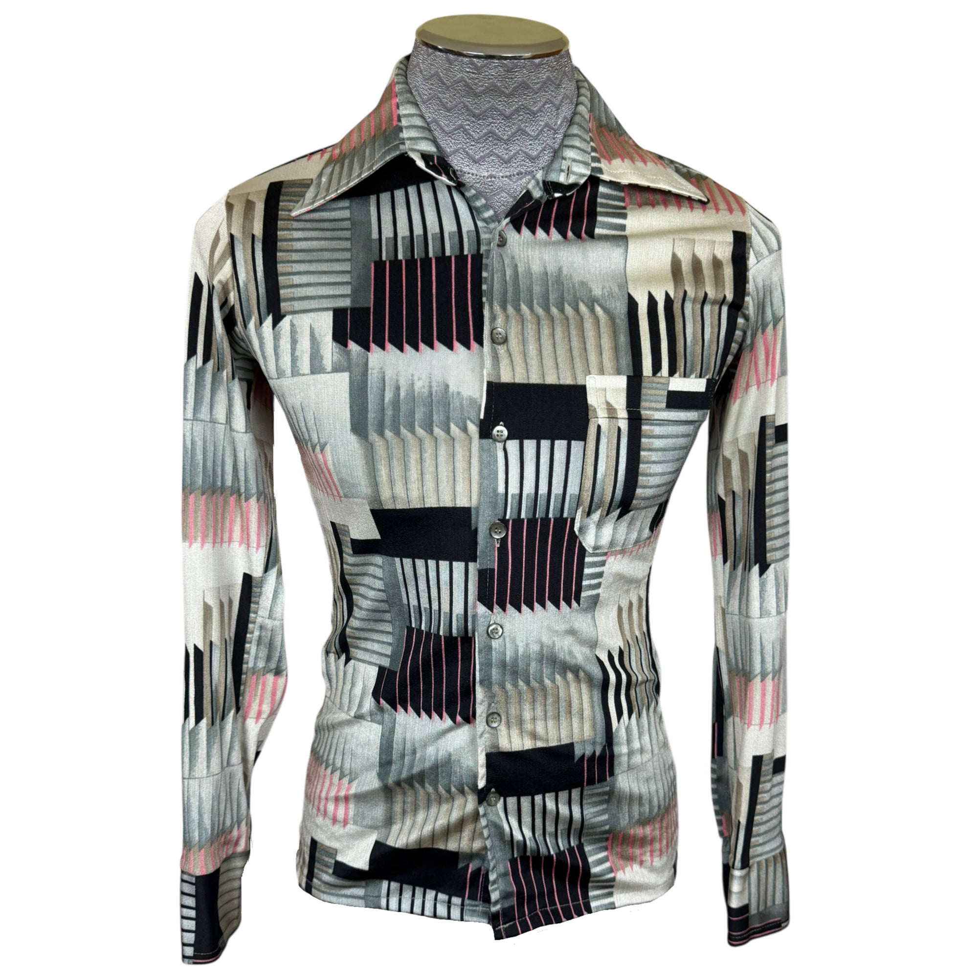1970s Vintage Disco Shirt Geometric Pattern by I Miller Sz S