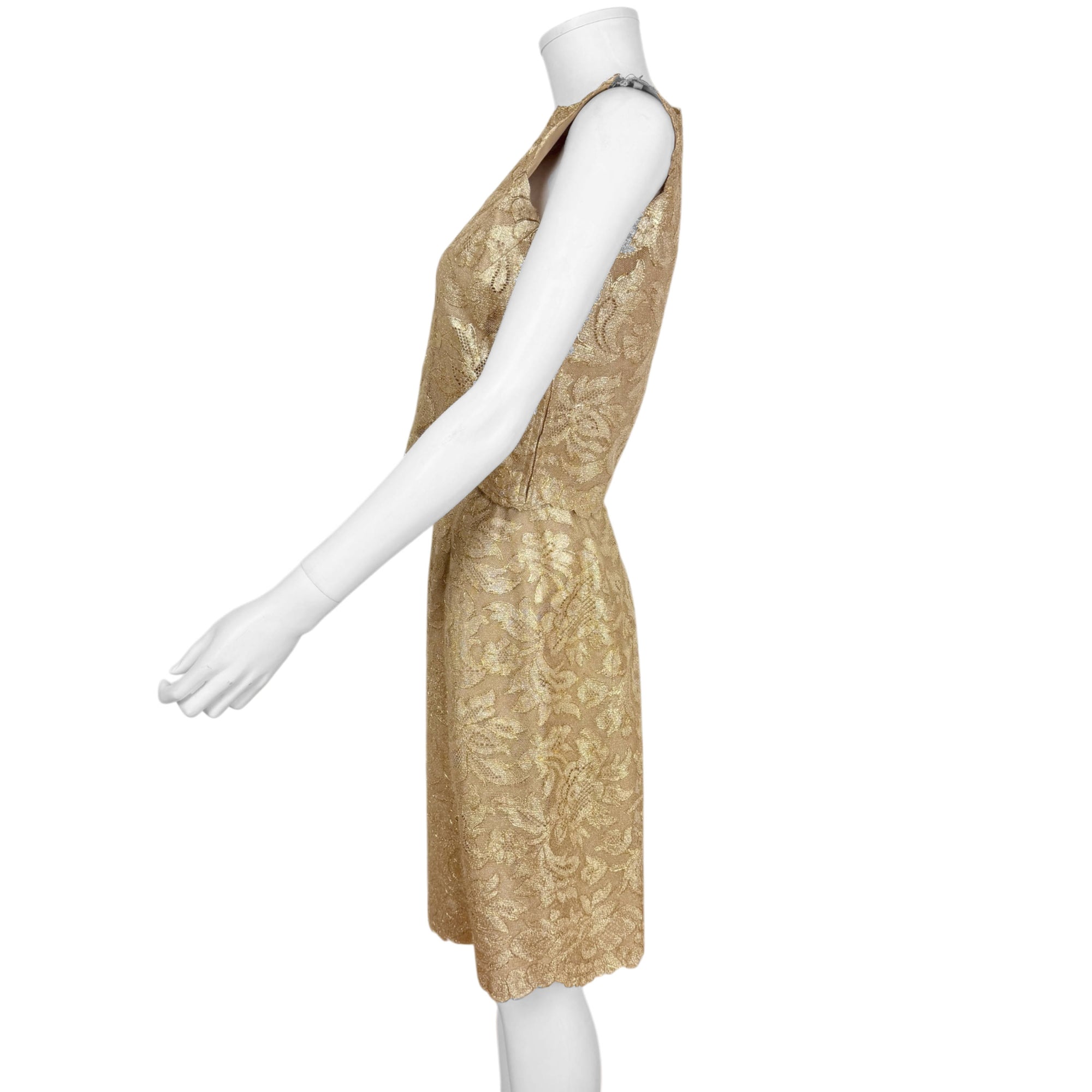 Vintage 1960s Gold Metallic Lace 2 Piece Dress Ensemble Top and Skirt