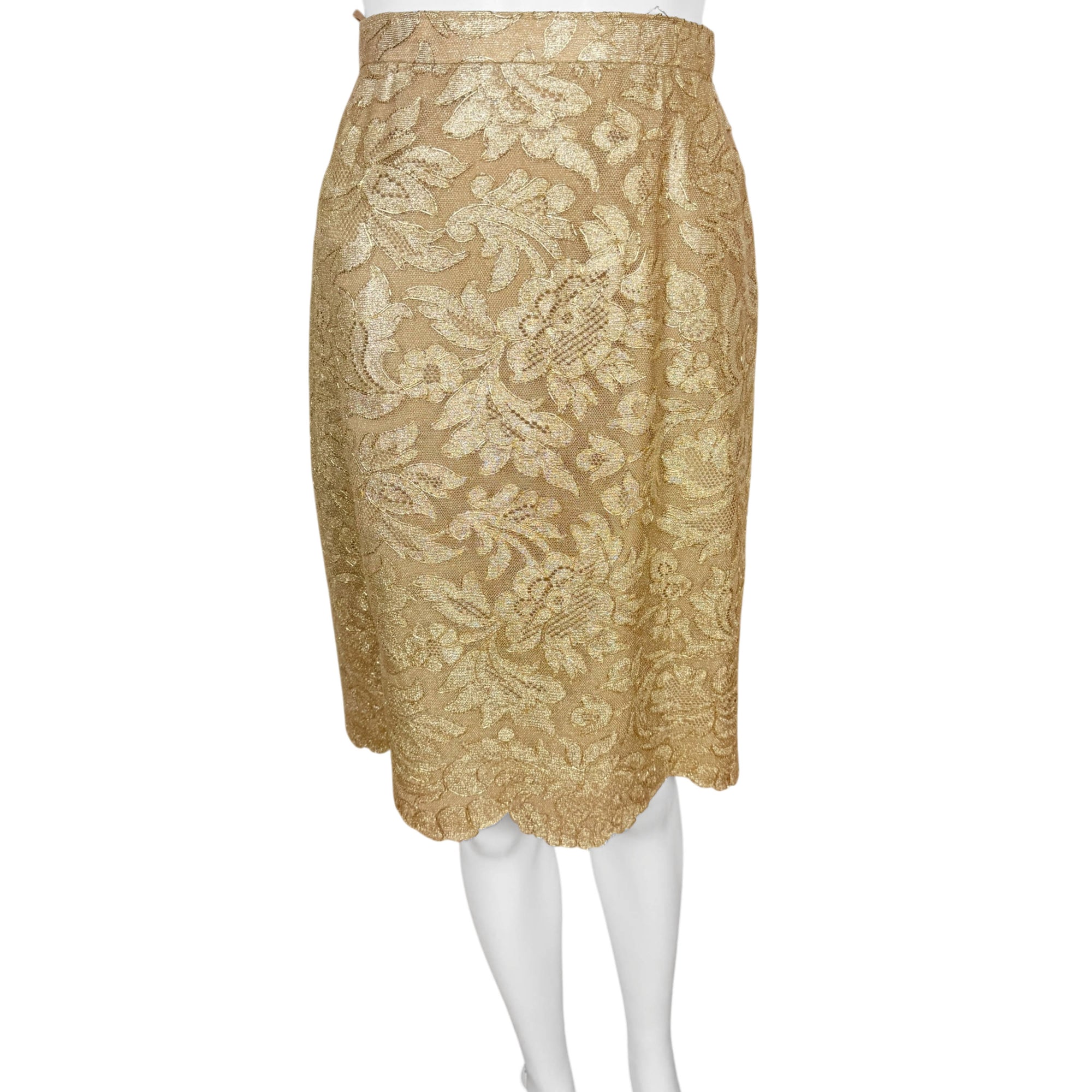 Vintage 1960s Gold Metallic Lace 2 Piece Dress Ensemble Top and Skirt