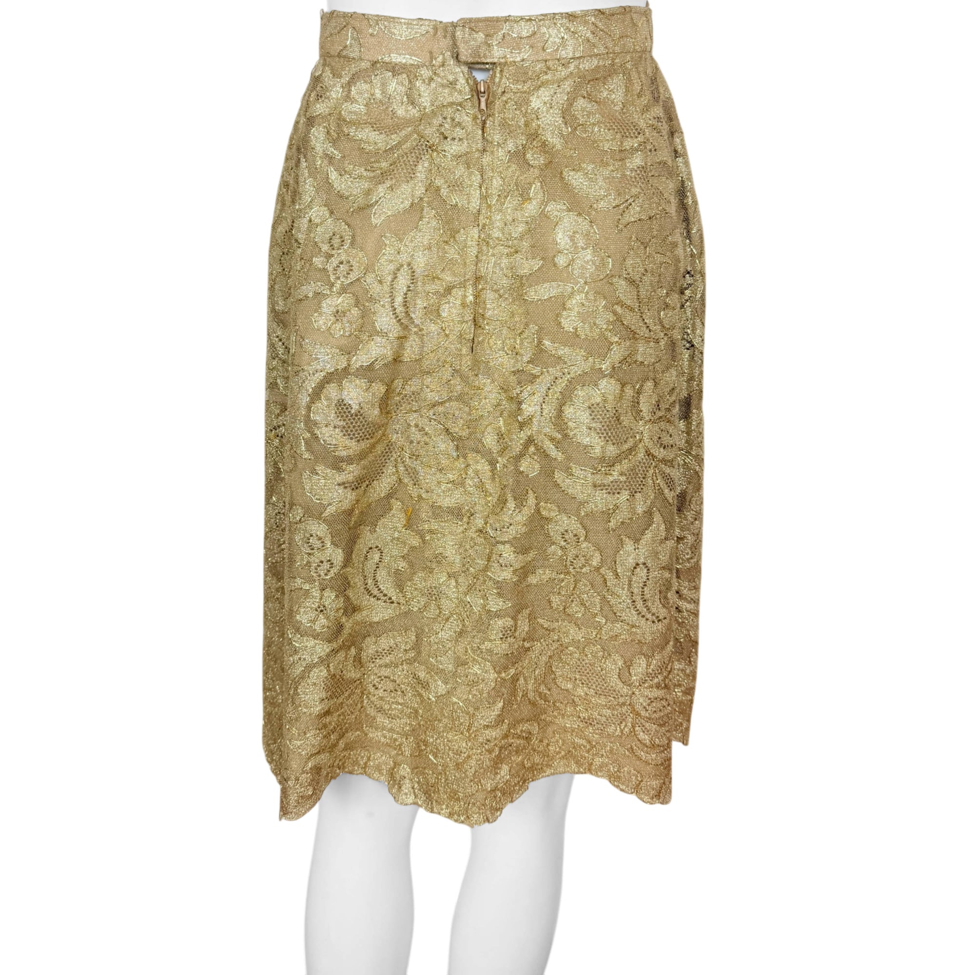 Vintage 1960s Gold Metallic Lace 2 Piece Dress Ensemble Top and Skirt