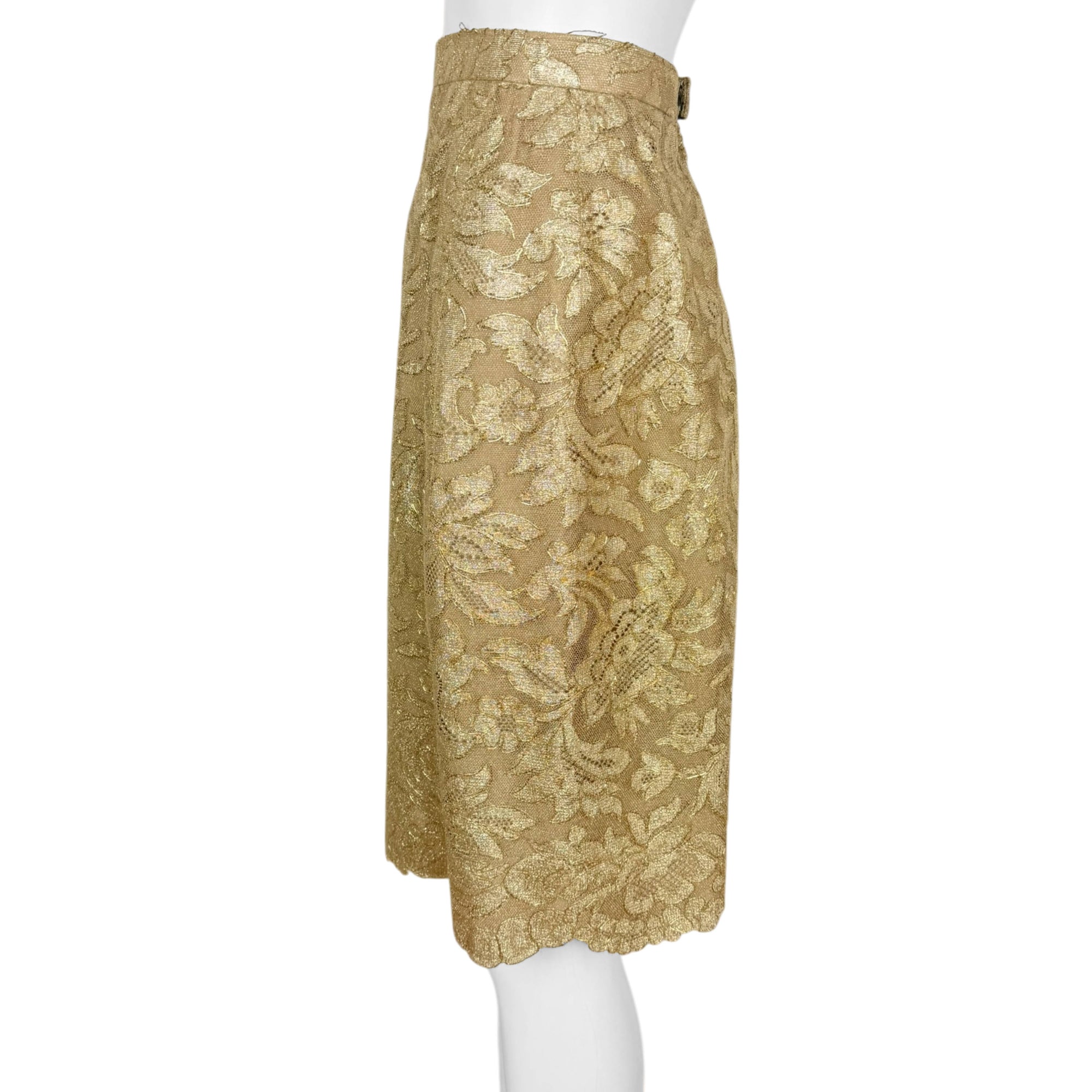 Vintage 1960s Gold Metallic Lace 2 Piece Dress Ensemble Top and Skirt
