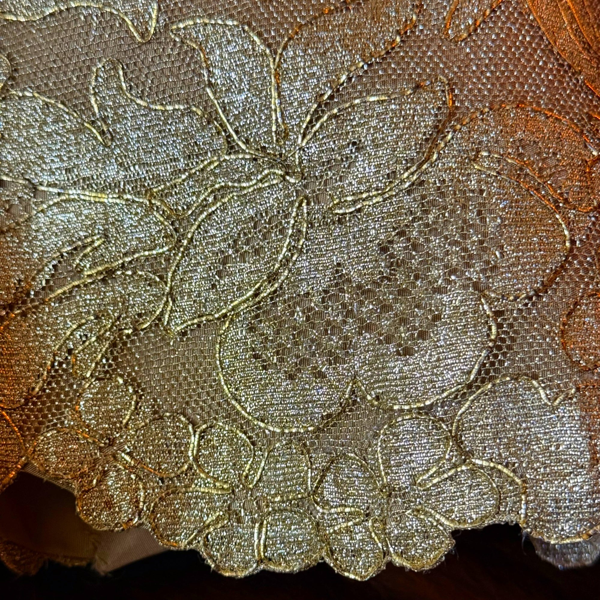 Vintage 1960s Gold Metallic Lace 2 Piece Dress Ensemble Top and Skirt