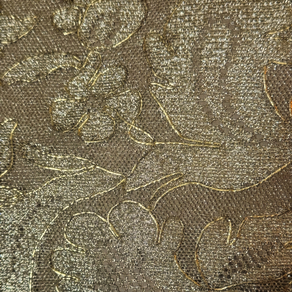 Vintage 1960s Gold Metallic Lace 2 Piece Dress Ensemble Top and Skirt