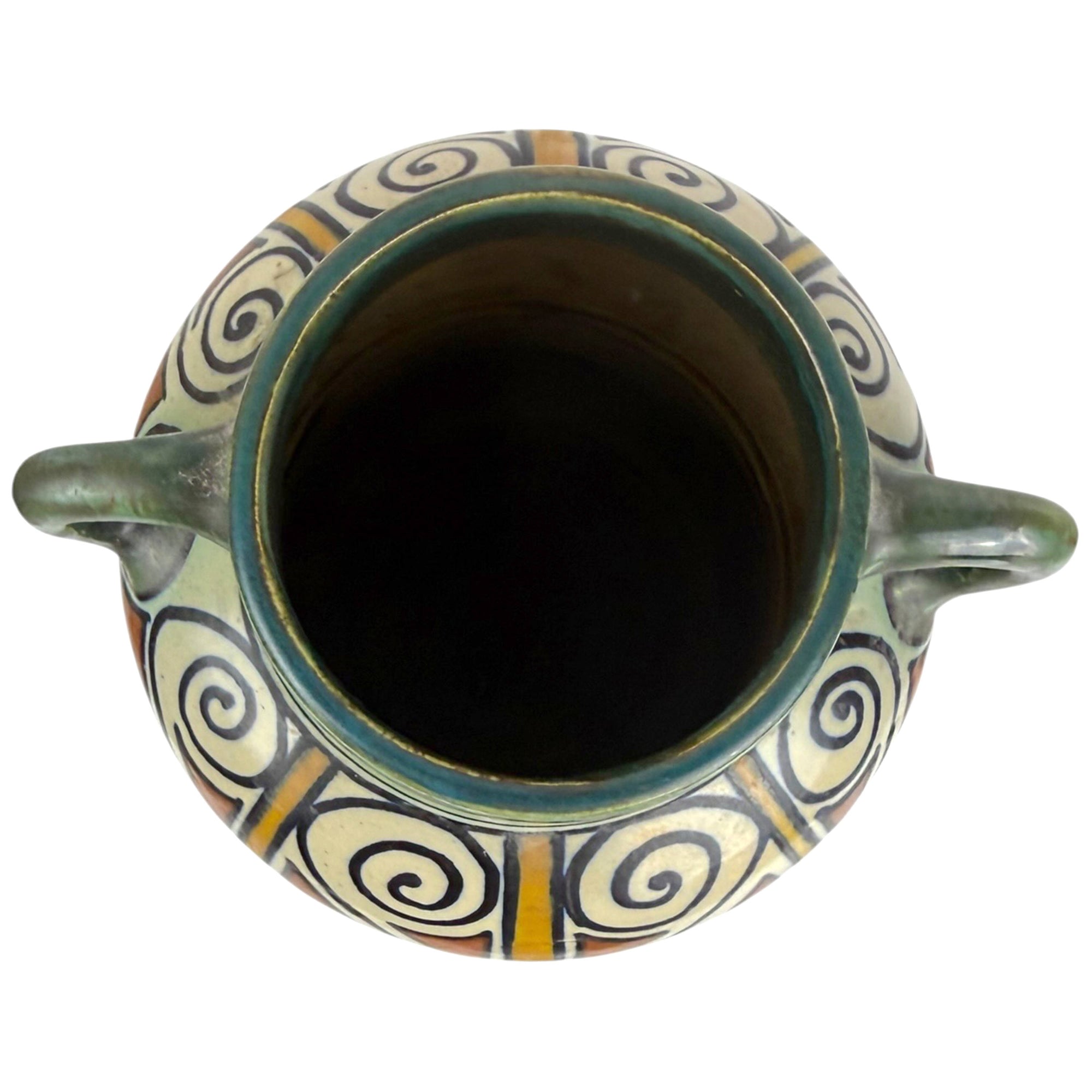 top view of Antique PZH Holland Damascus Gouda Vase