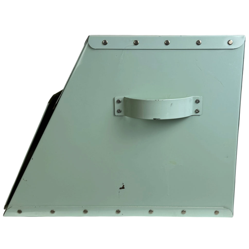 side view of riveted bread box