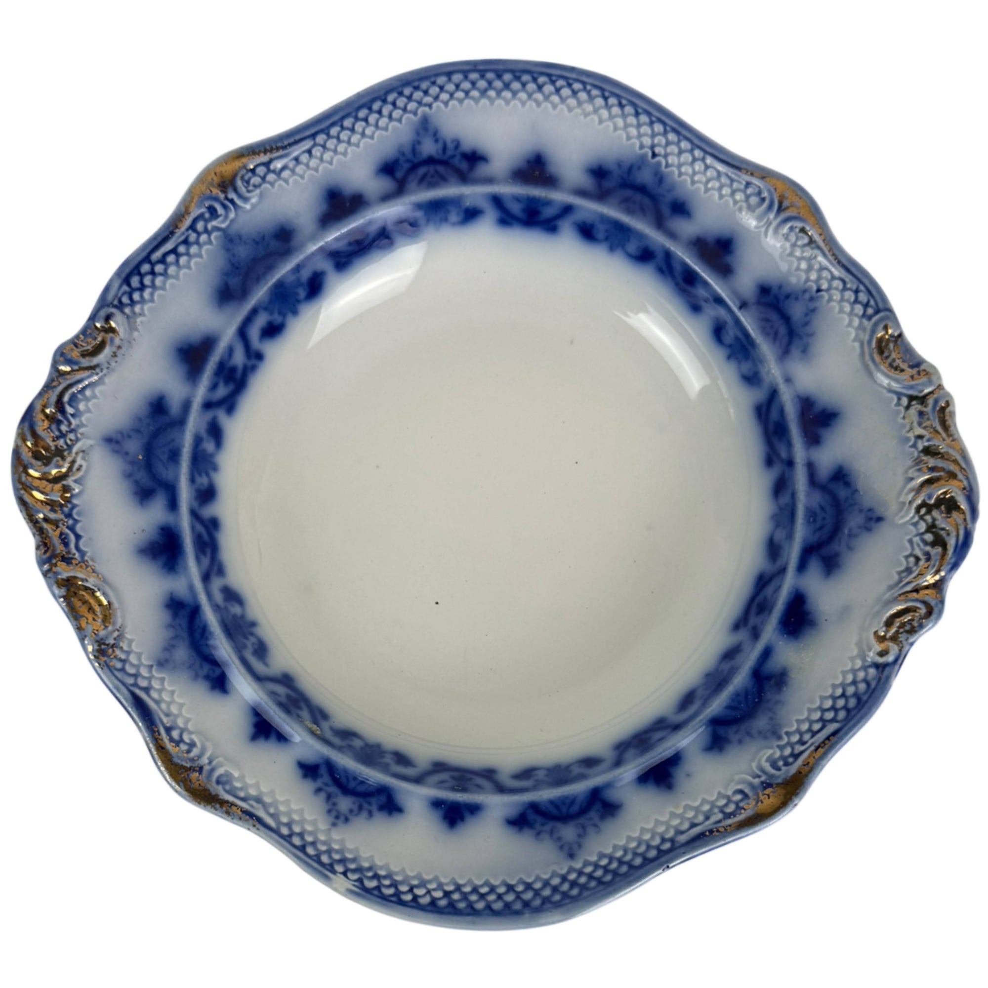 English antique blue and white transferware butter server